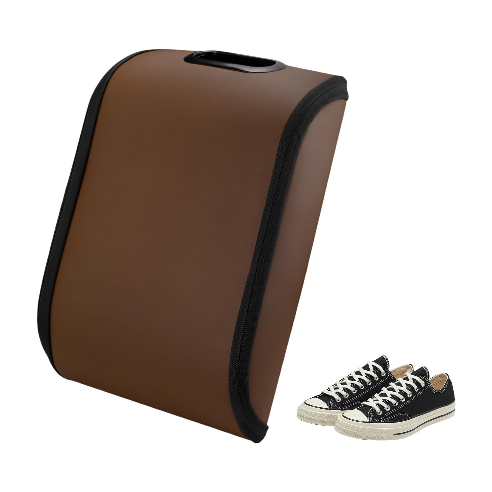 Car Shoe Storage Box – Portable Leather-Look Organizer for Passenger Seat or Trunk, Dustproof and Moisture-Resistant with Zipper and Handle (Brown)