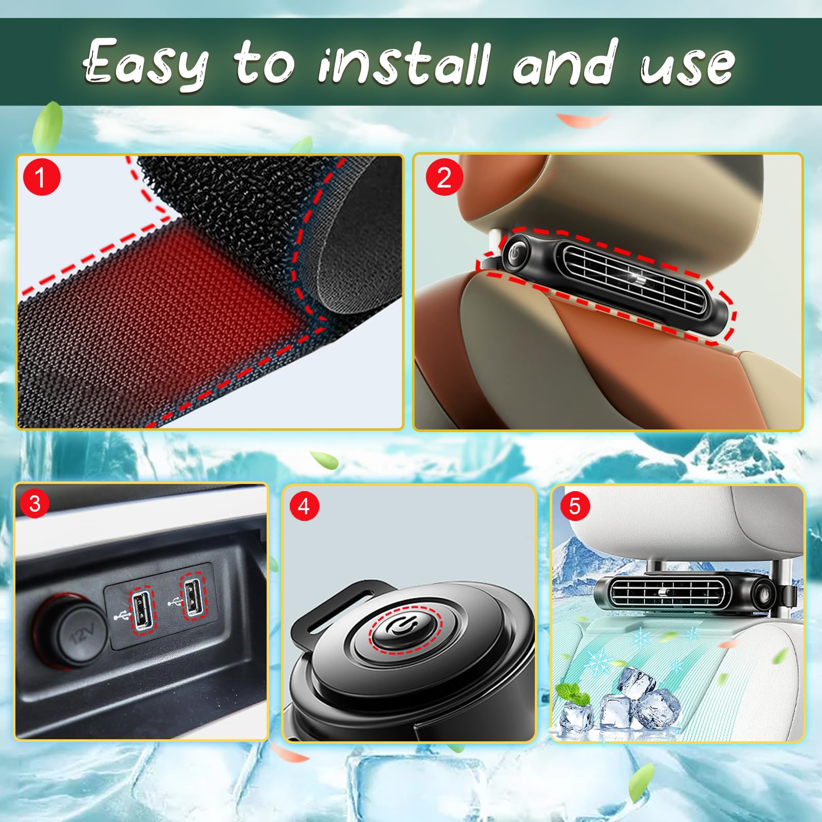 Car Seat Cooling Fan with USB Power – Portable Headrest Ventilator for Front & Rear Seats, 3-Speed Quiet Airflow, Ideal for Cars, SUVs, Trucks, Office Chairs (Black)