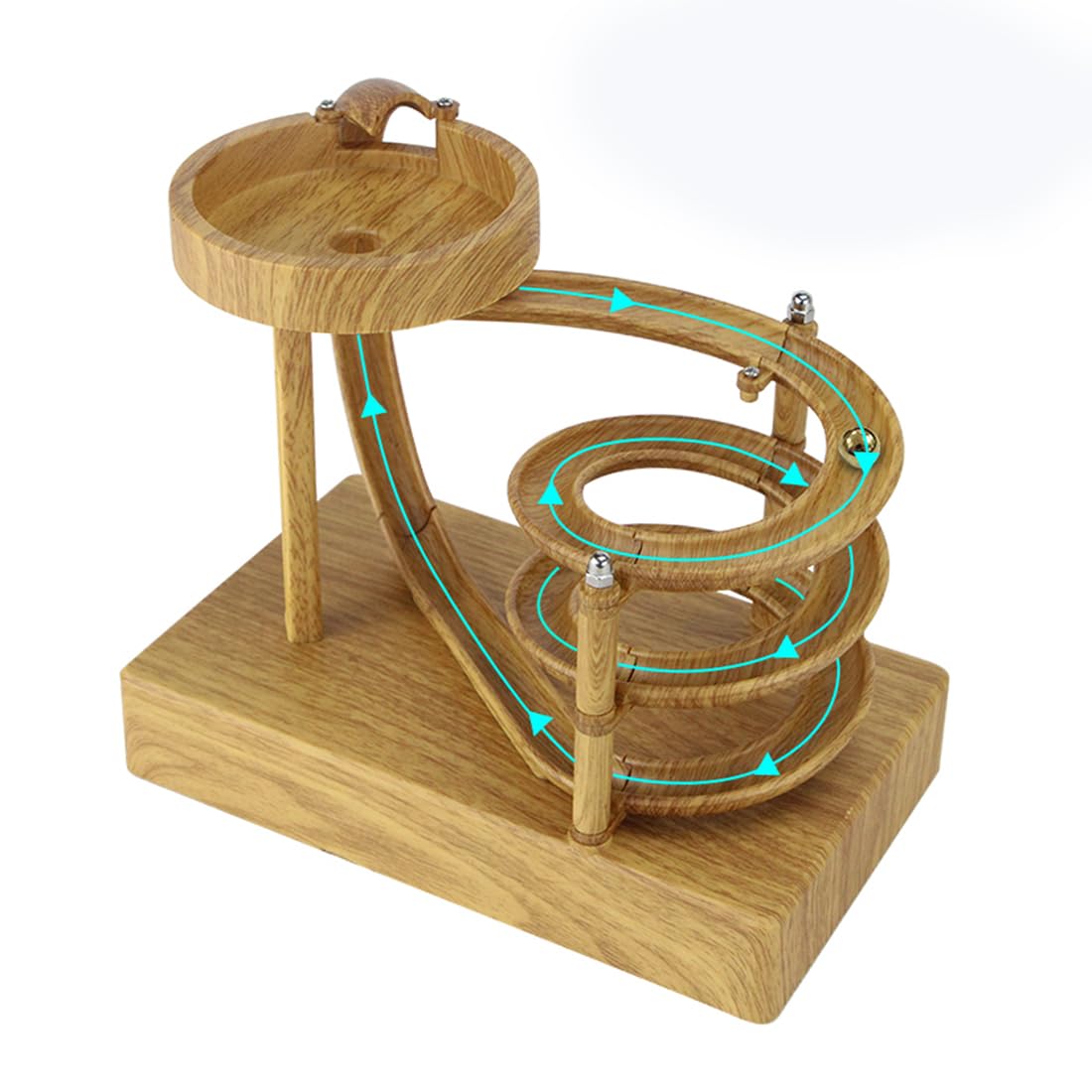 Electromagnetic Perpetual Motion Toy with Built-in Battery – Scientific Desk Decor, Stress Relief & Cat Play Item, Continuous Rolling Ball Art (Wooden)
