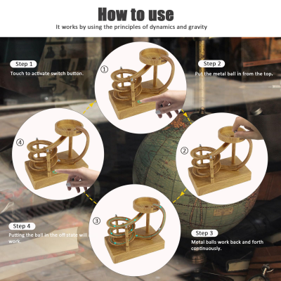 Electromagnetic Perpetual Motion Toy with Built-in Battery – Scientific Desk Decor, Stress Relief & Cat Play Item, Continuous Rolling Ball Art (Wooden)