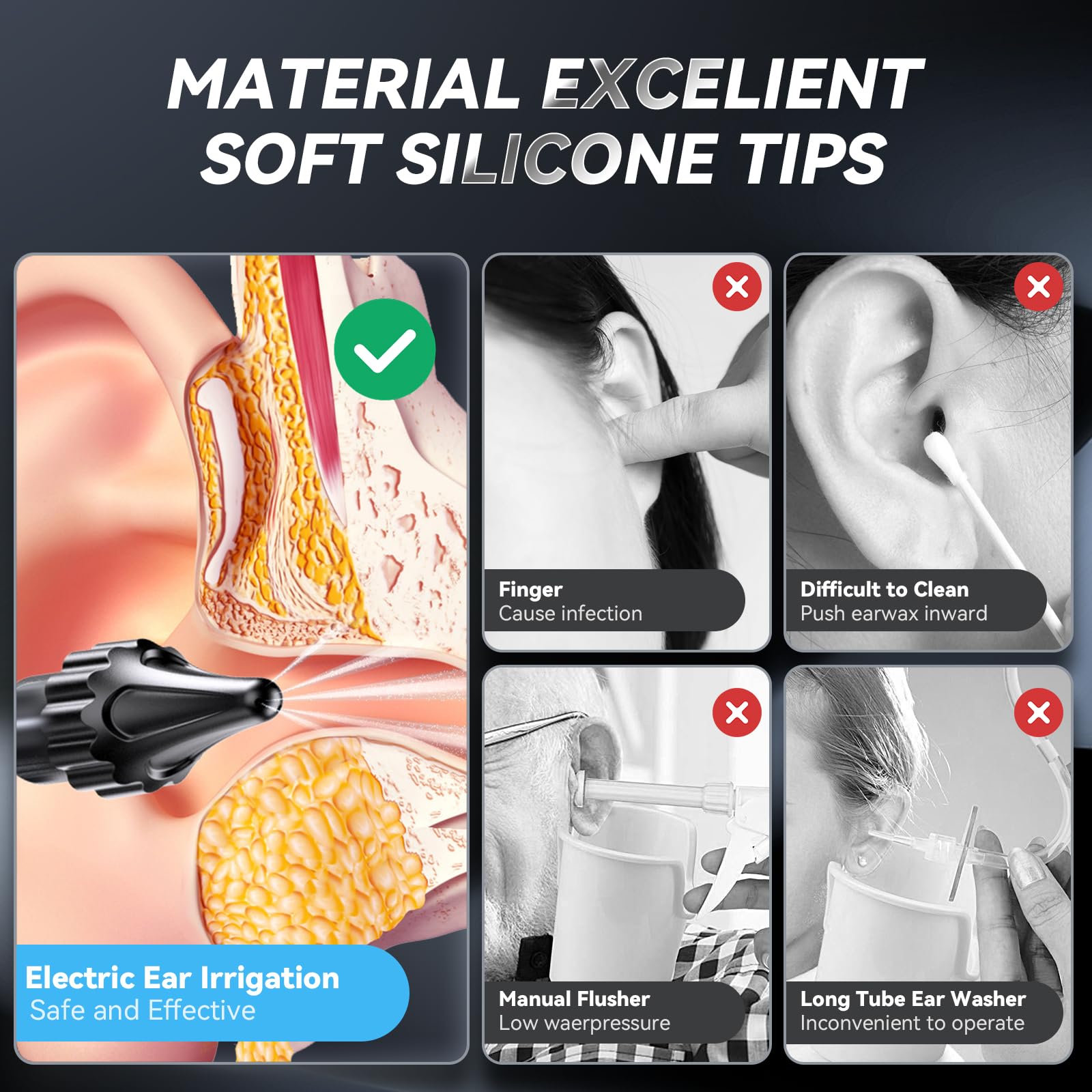 Electric Ear Cleaner with 5 Modes – Rechargeable Ear Irrigator with LCD Display, Foldable Nozzle, and Soft Silicone Tips for Safe Earwax Removal at Home or Travel (Black)