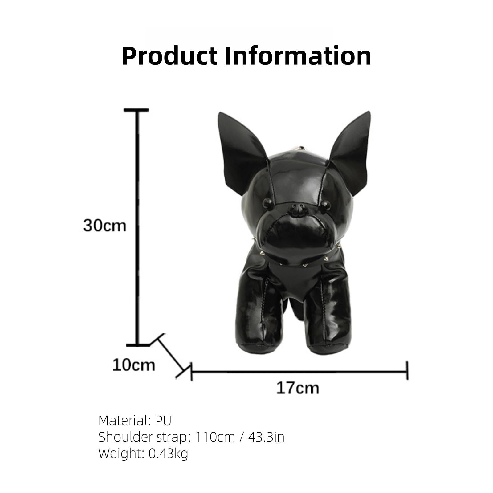 French Bulldog Shaped Bag – Cute Animal Crossbody Shoulder Bag with Adjustable Strap, PU Leather Dog Backpack for Women, Fashion Statement Accessory (Black)