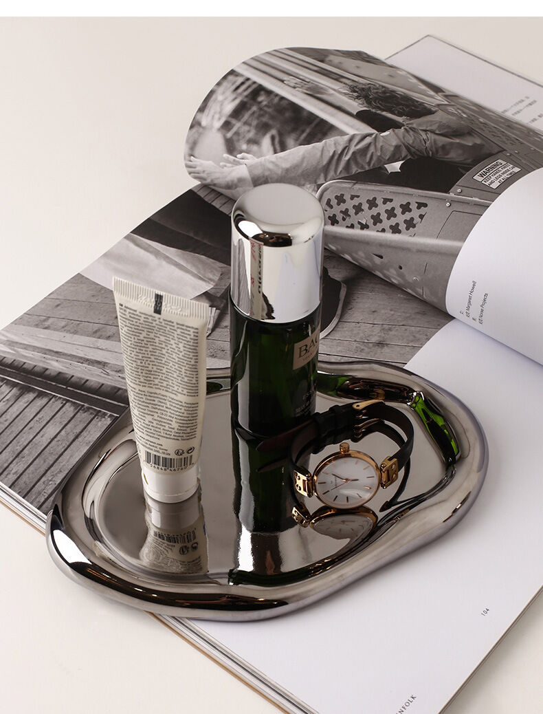 Silver Plated Ceramic Tray Set (Round & Long Shapes) – Minimalist Luxury Decorative Organizer for Jewelry, Vanity & Home Display| Other Styles Available in Store