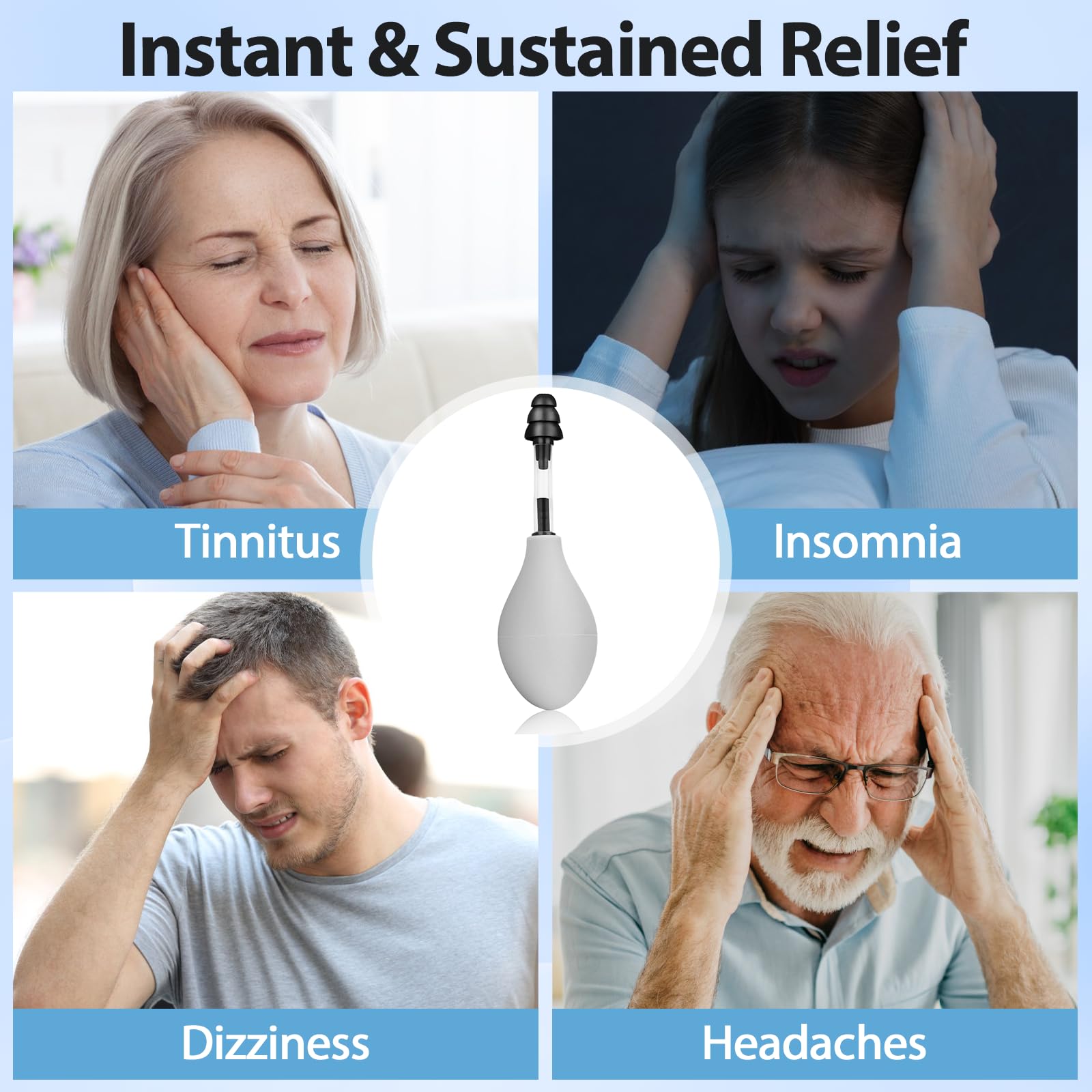 Ear Pressure Relief Tool – Natural Headache & Tinnitus Relief Device, Instant Pain Reduction, Portable Ear Massage for Migraine, Insomnia, Dizziness Use(Grey)