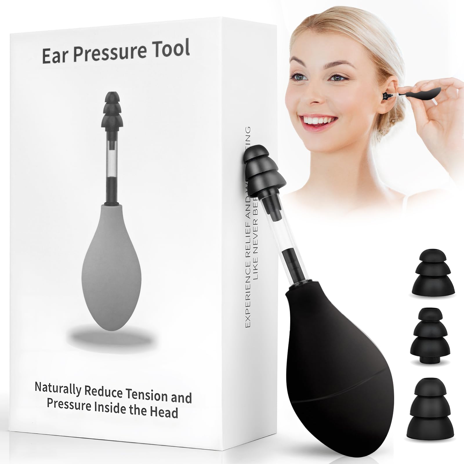 Ear Pressure Relief Tool – Natural Headache & Tinnitus Relief Device, Instant Pain Reduction, Portable Ear Massage for Migraine, Insomnia, Dizziness Use(Black)