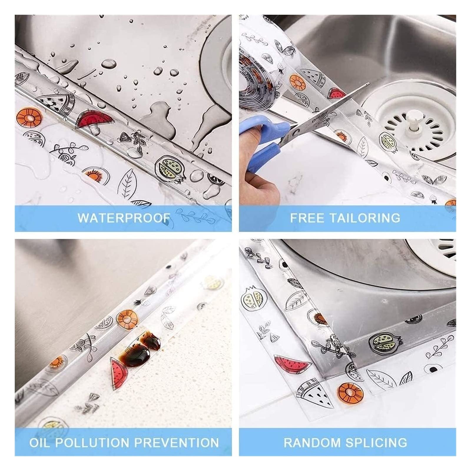 2-Pack Waterproof Self-Adhesive Sealant Tape – Transparent PVC Edge Strip for Kitchen, Bathroom, Sink, Toilet, and Wall Corners – Easy to Cut and Clean (Pattern1)