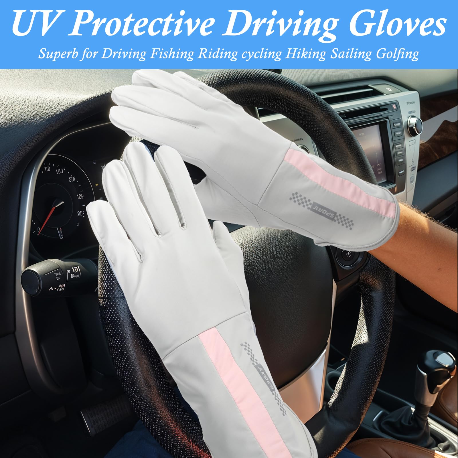 UV Protective Driving Gloves for Women – UPF 50+ Sunscreen Gloves with Touchscreen Function & Anti-Slip Palm, Long Cuff for Hiking, Cycling, Fishing, Golfing (Pink)