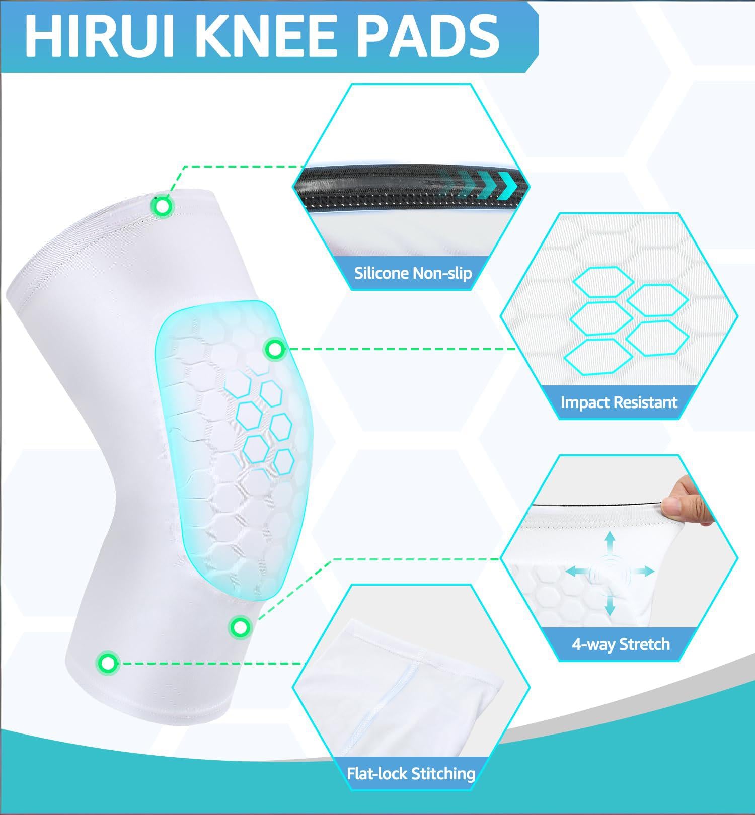Honeycomb Knee Pads for Kids, Teens & Adults – Protective Compression Knee Guards for Basketball, Football, Cycling & Running(White,L)