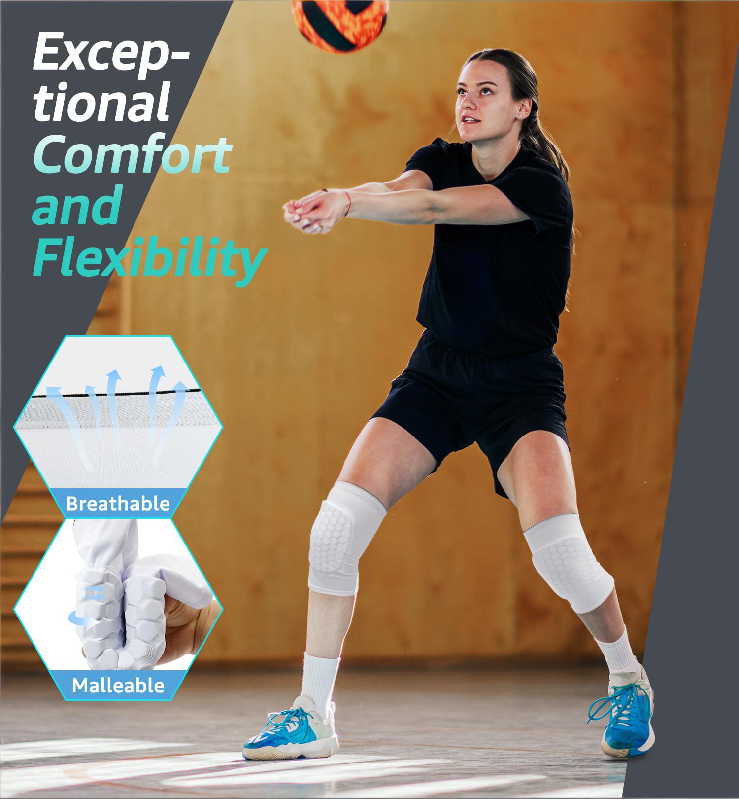 Honeycomb Knee Pads for Kids, Teens & Adults – Protective Compression Knee Guards for Basketball, Football, Cycling & Running(White,XS)