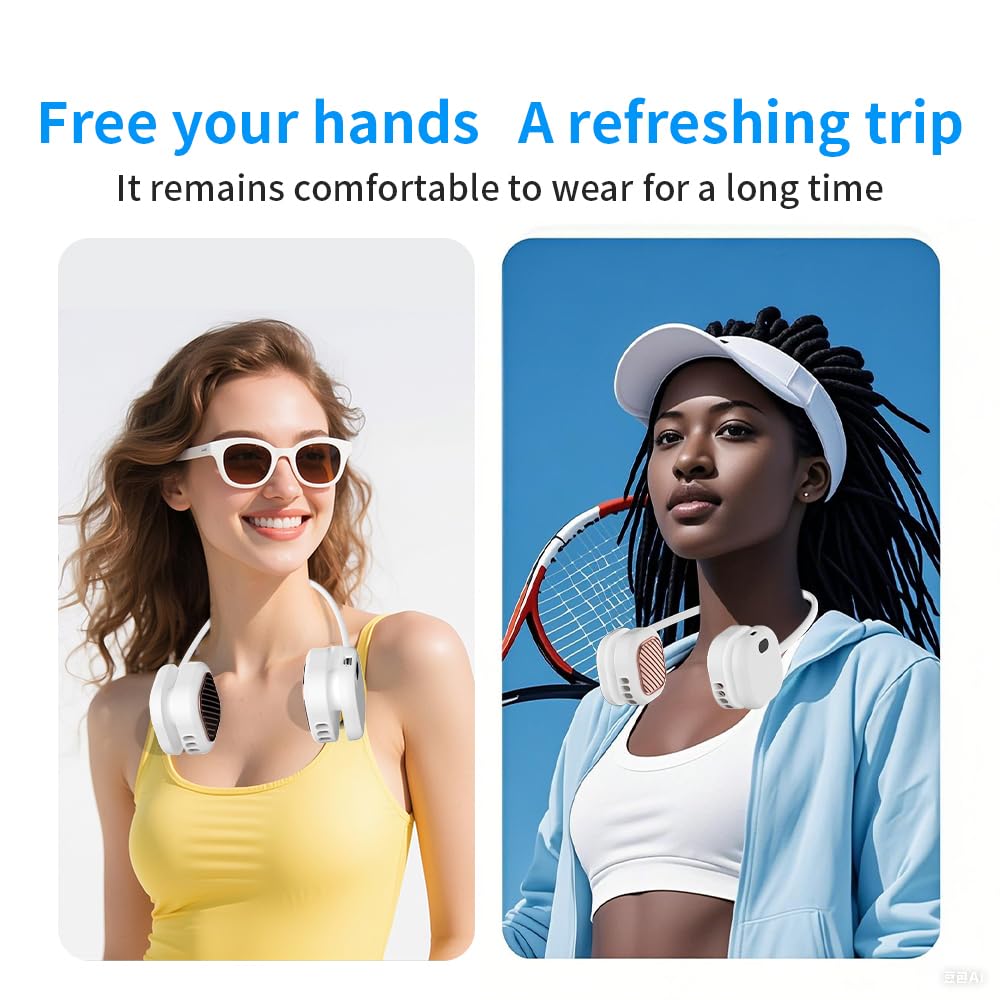 Portable Neck Fan with 5-Speed Adjustable Cooling – Lightweight Rechargeable Bladeless Fan for Travel, Outdoor, Gym, Office Use – Ultra-Quiet & Foldable (White)