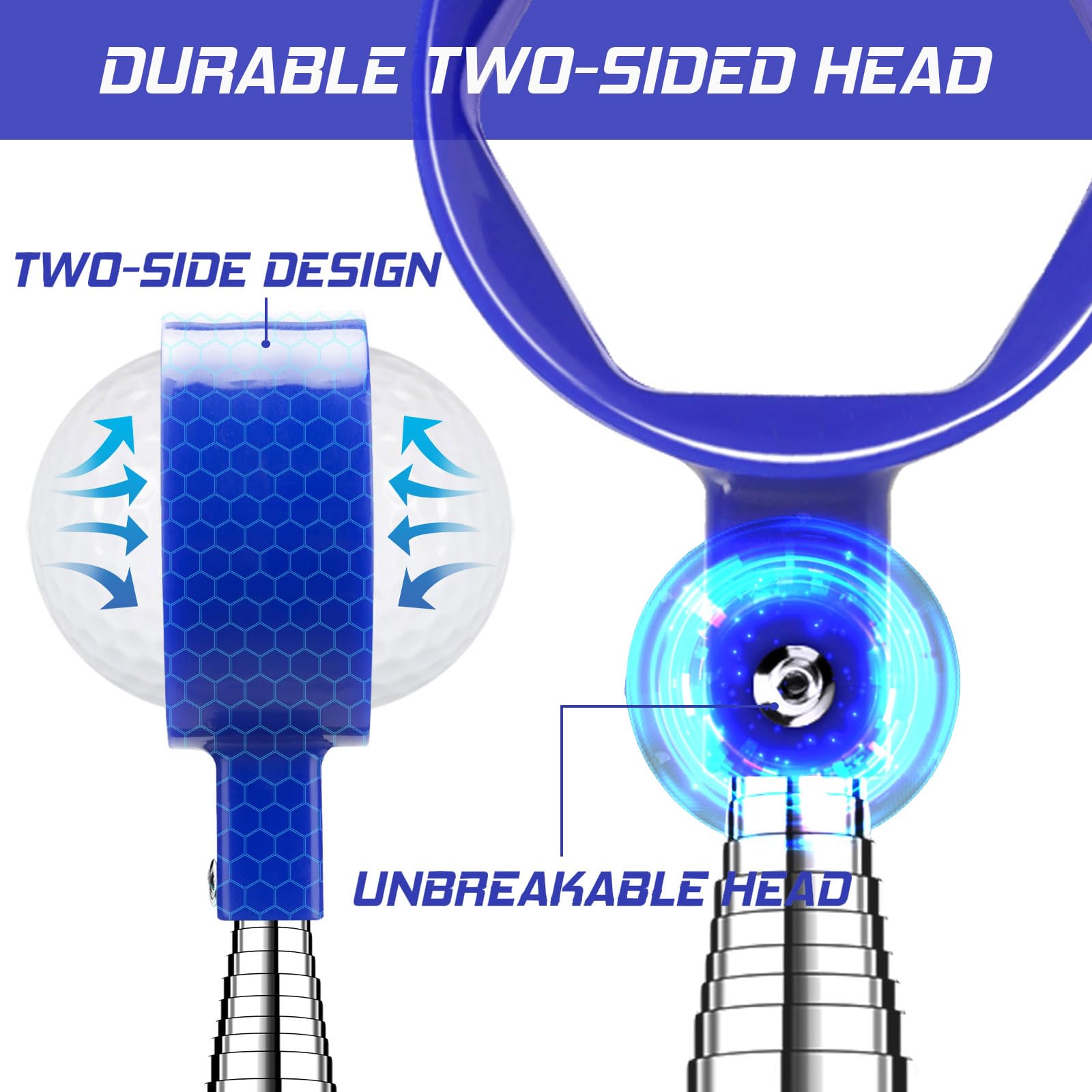 Telescopic Golf Ball Retriever 9FT – Blue Stainless Steel Pole with Durable Nylon Head for Water, Sand & Bush Retrieval (Blue)