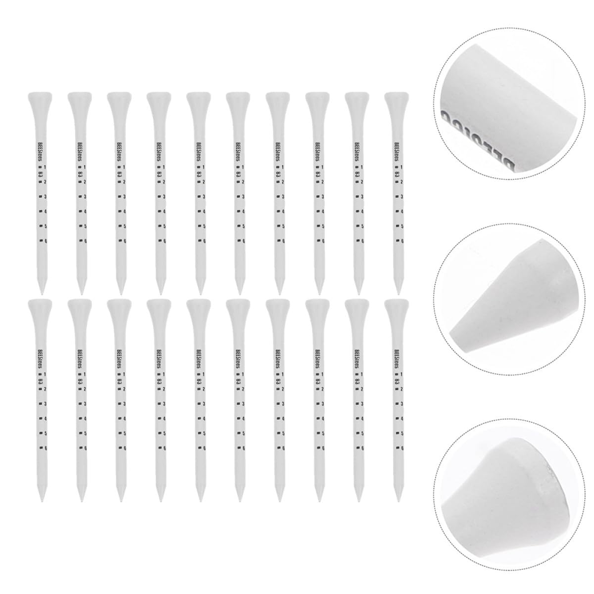 Golf Tee Pack of 100 with Measurement Scale – White Plastic Tees for Driving Range, Practice & Tournament Use (White)