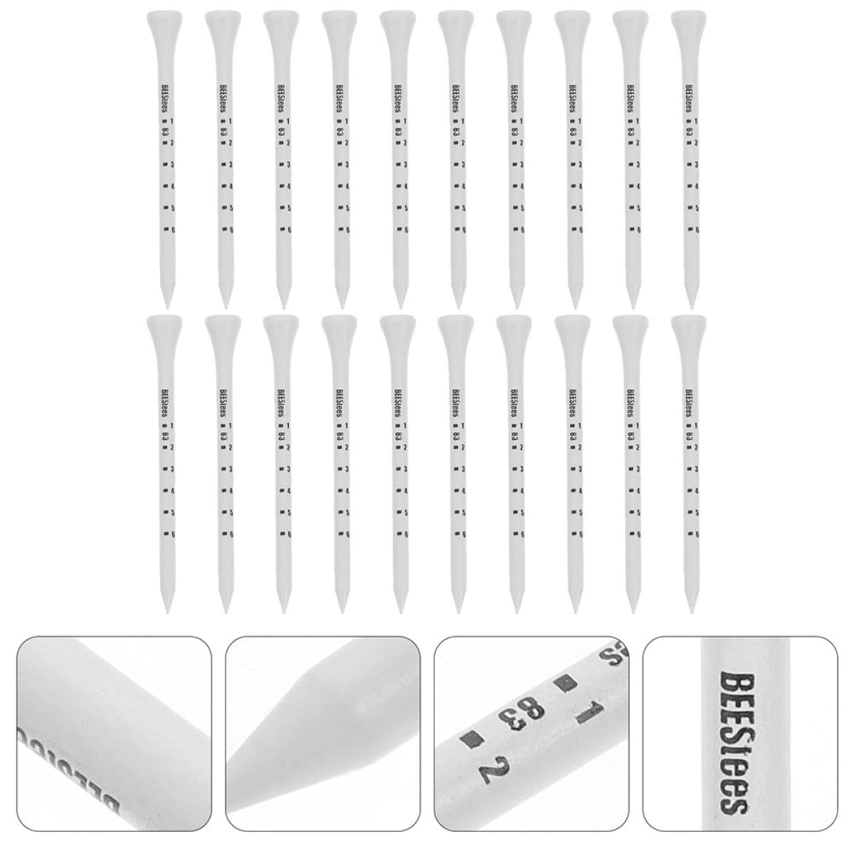 Golf Tee Pack of 100 with Measurement Scale – White Plastic Tees for Driving Range, Practice & Tournament Use (White)