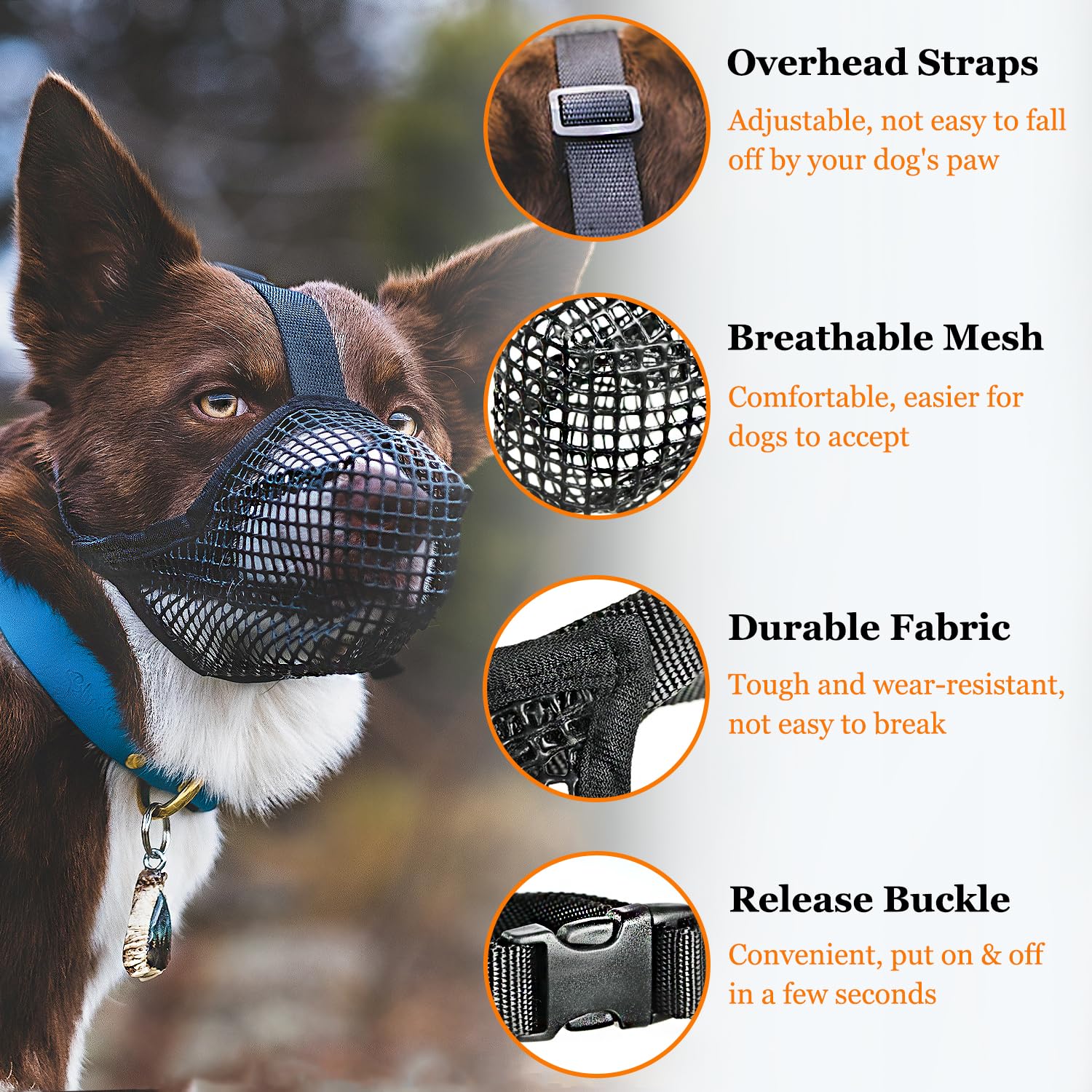 Soft Mesh Dog Muzzle for Small Medium Large Dogs – Breathable Adjustable Anti-Bite Chewing Guard with Overhead Strap – Fits Labrador, German Shepherd, Golden Retriever – 5 Sizes (Grey,S)