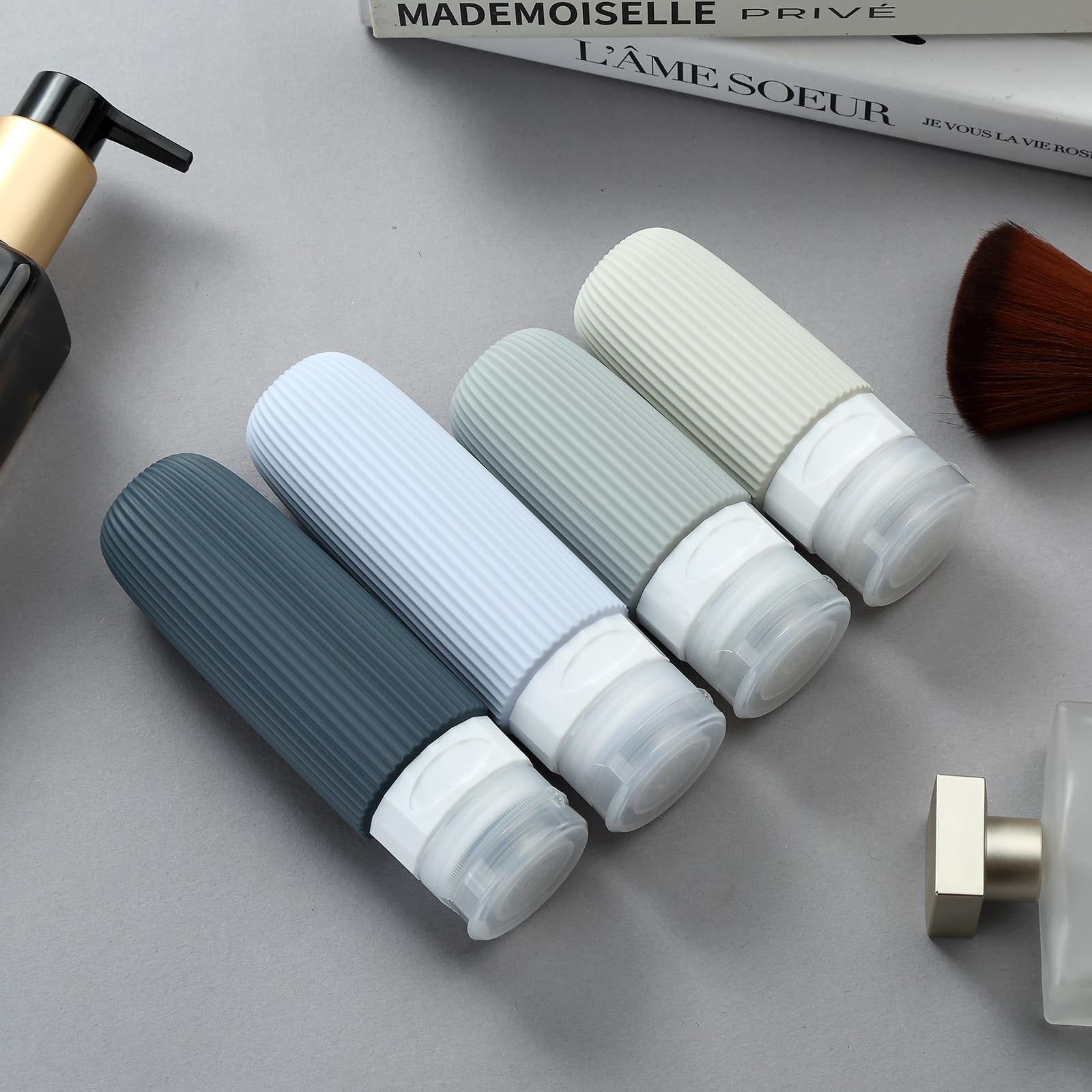 16-Piece Travel Bottle Set with Leak-Proof Silicone Squeeze Bottles – Reusable Toiletry Containers for Shampoo, Lotion, Makeup Remover (Grey) | Other Colors Available in Store