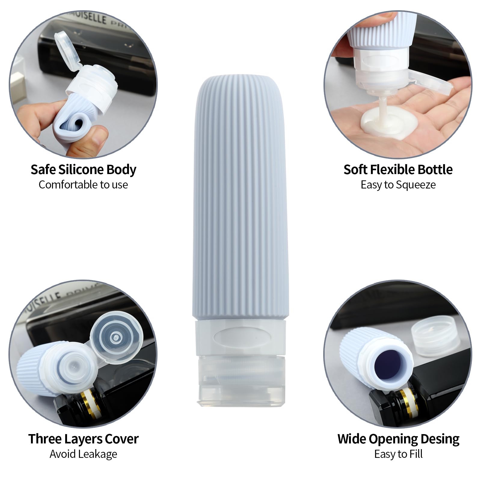 16-Piece Travel Bottle Set with Leak-Proof Silicone Squeeze Bottles – Reusable Toiletry Containers for Shampoo, Lotion, Makeup Remover (Grey) | Other Colors Available in Store