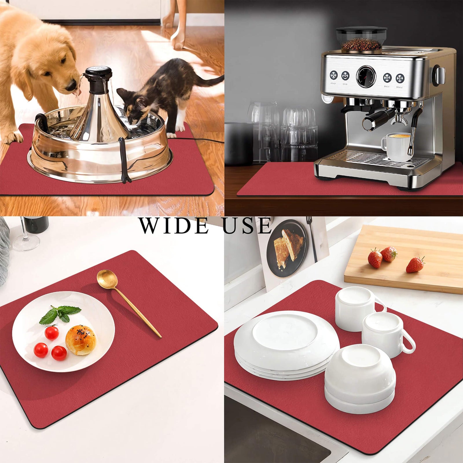 Kitchen Counter Mat for Coffee Maker – Absorbent & Quick-Dry Bar Pad with Non-Slip Backing, Protective Surface for Espresso Machine, Dish Drying Mat (Red,30*40cm)