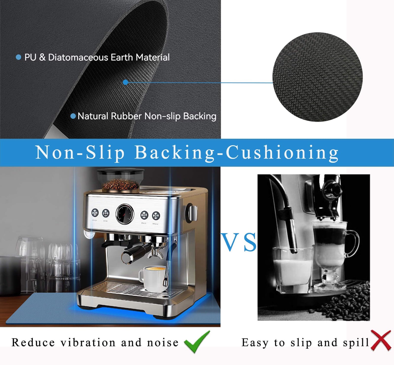 Kitchen Counter Mat for Coffee Maker – Absorbent & Quick-Dry Bar Pad with Non-Slip Backing, Protective Surface for Espresso Machine, Dish Drying Mat (Blue,40*60cm)