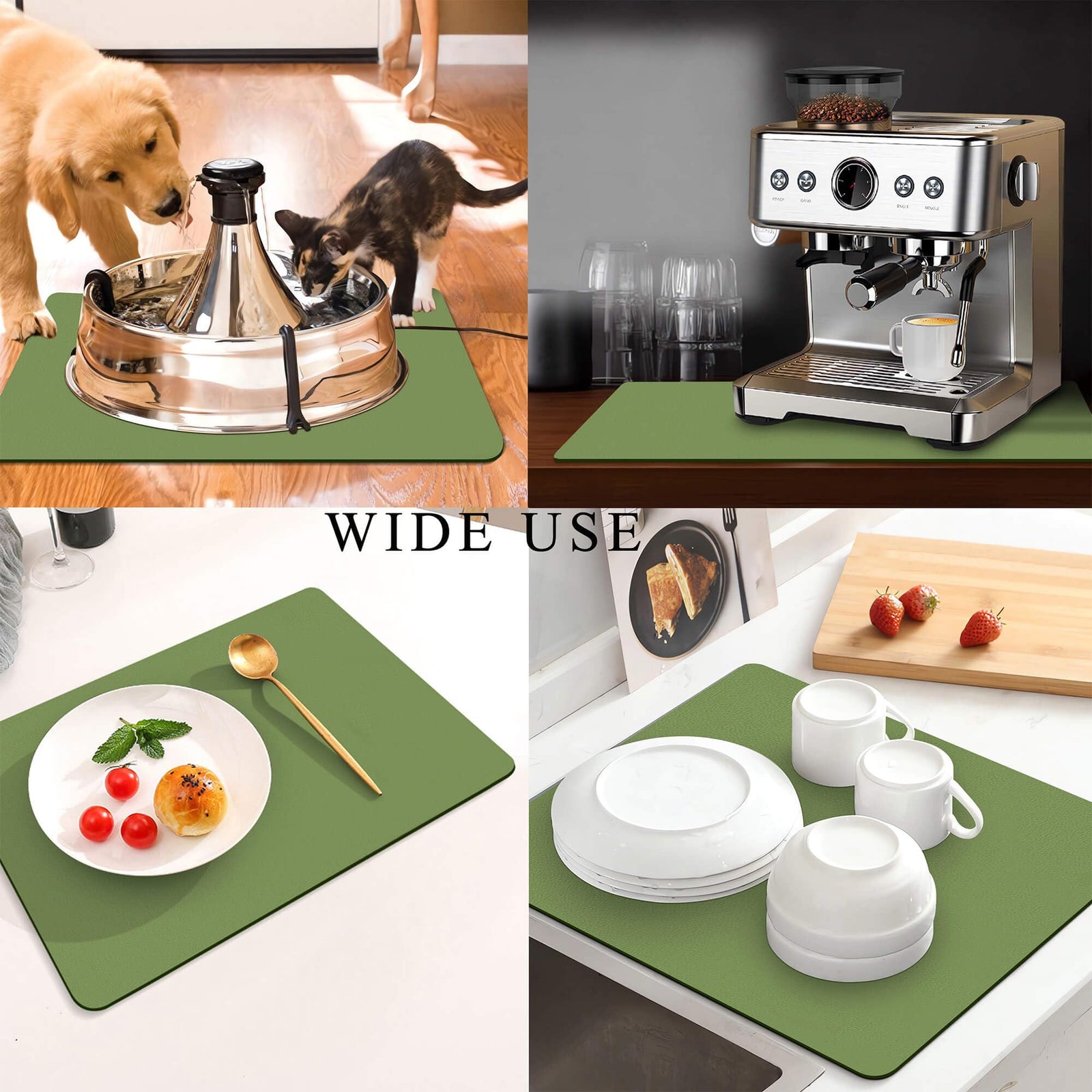 Kitchen Counter Mat for Coffee Maker – Absorbent & Quick-Dry Bar Pad with Non-Slip Backing, Protective Surface for Espresso Machine, Dish Drying Mat (Green,40*60cm)