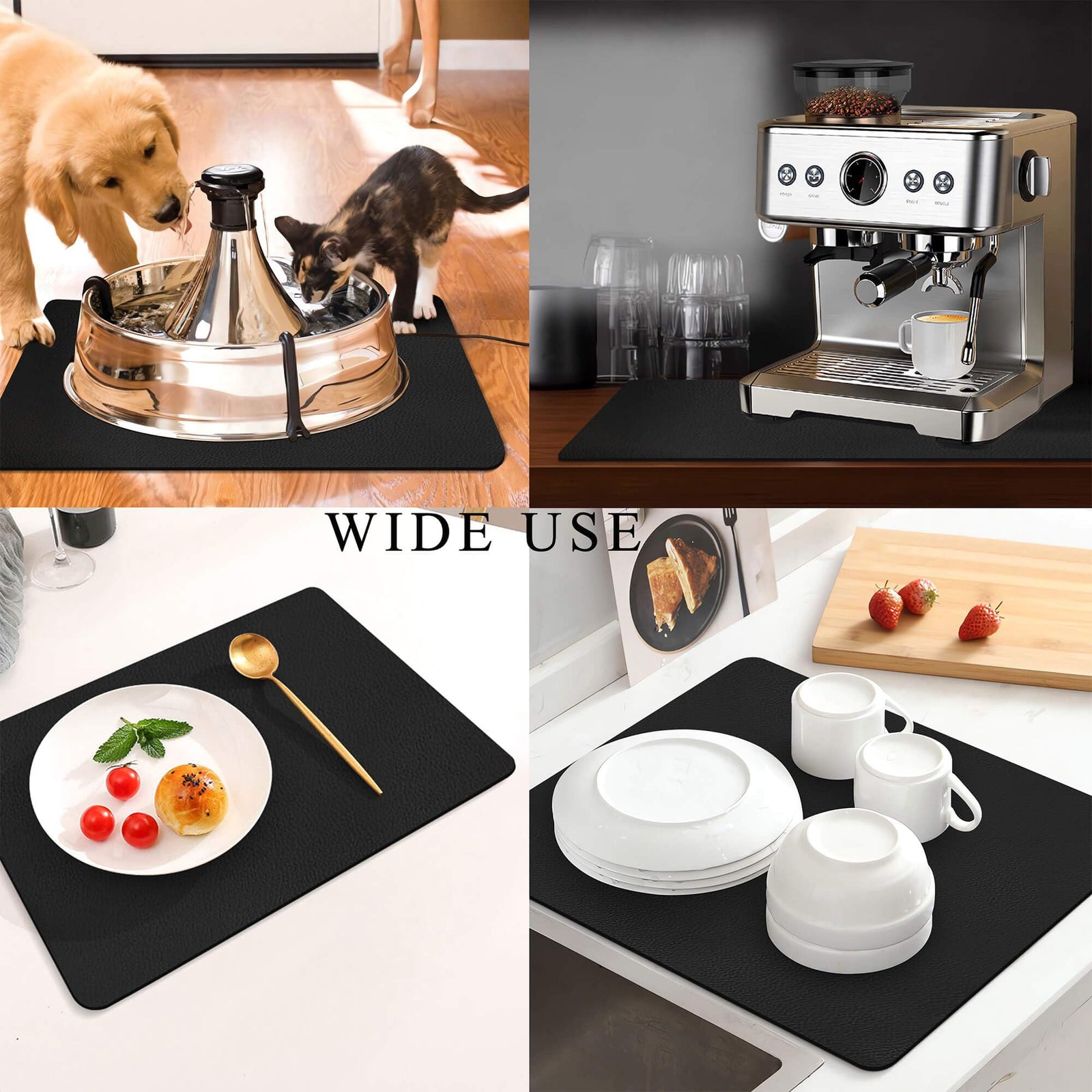 Kitchen Counter Mat for Coffee Maker – Absorbent & Quick-Dry Bar Pad with Non-Slip Backing, Protective Surface for Espresso Machine, Dish Drying Mat (Black,50*80cm)