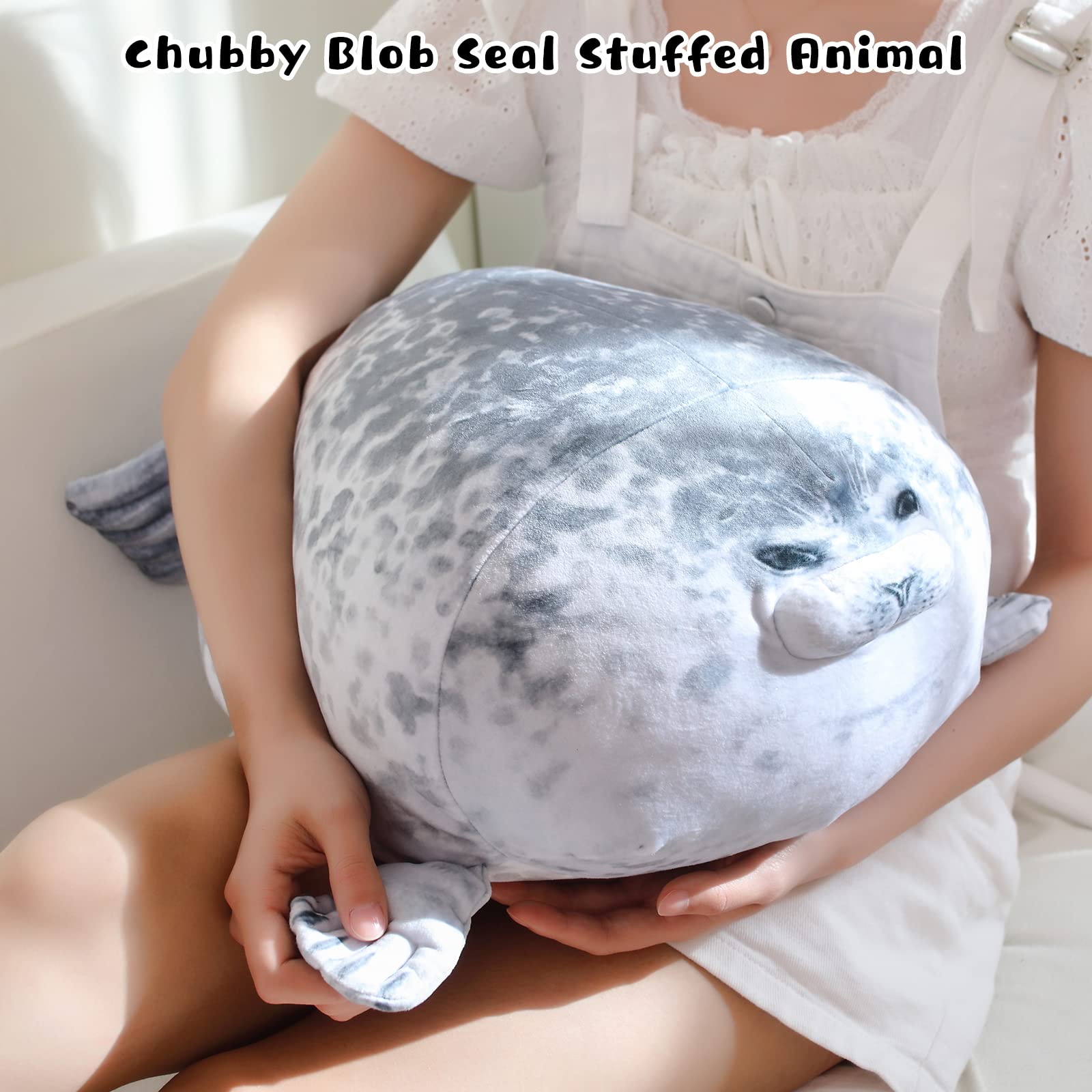 Gray Chubby Seal Plush Pillow with 4 Baby Seals Inside: Soft Stuffed Animal for Kids, Hug Pillow & Room Decor – Perfect Gift for Children