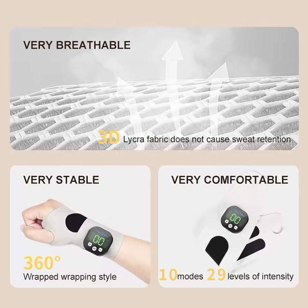 Smart Wrist Massage Brace with 10 Modes & 29 Intensity Levels – Rechargeable Heat Therapy and TENS for Pain Relief, Carpal Tunnel Support, and Joint Comfort (White) | Blue Version Available In-Store