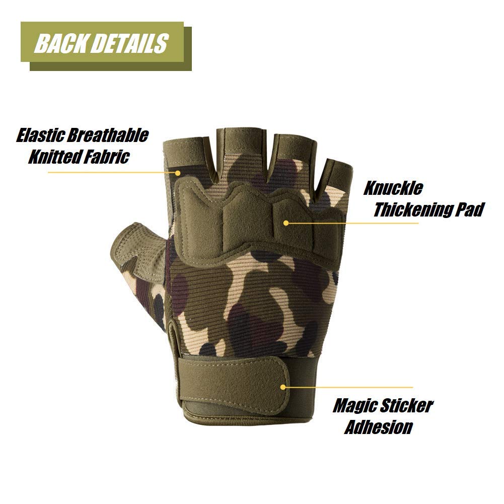 Tactical Fingerless Gloves with Knuckle Protection – Breathable Outdoor Gloves for Shooting, Hunting, Cycling, and Training (Black,M)