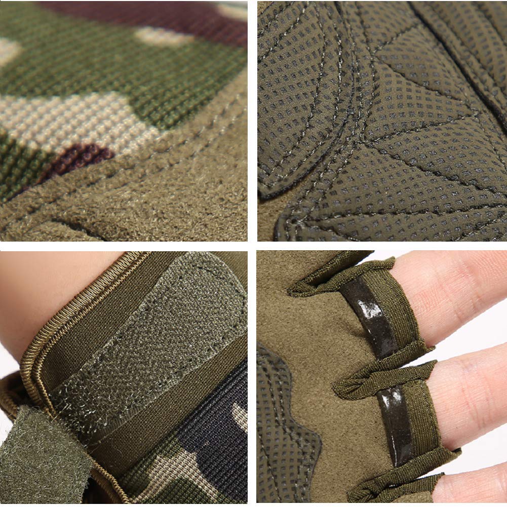 Tactical Fingerless Gloves with Knuckle Protection – Breathable Outdoor Gloves for Shooting, Hunting, Cycling, and Training (Yellow Camouflage,XL)
