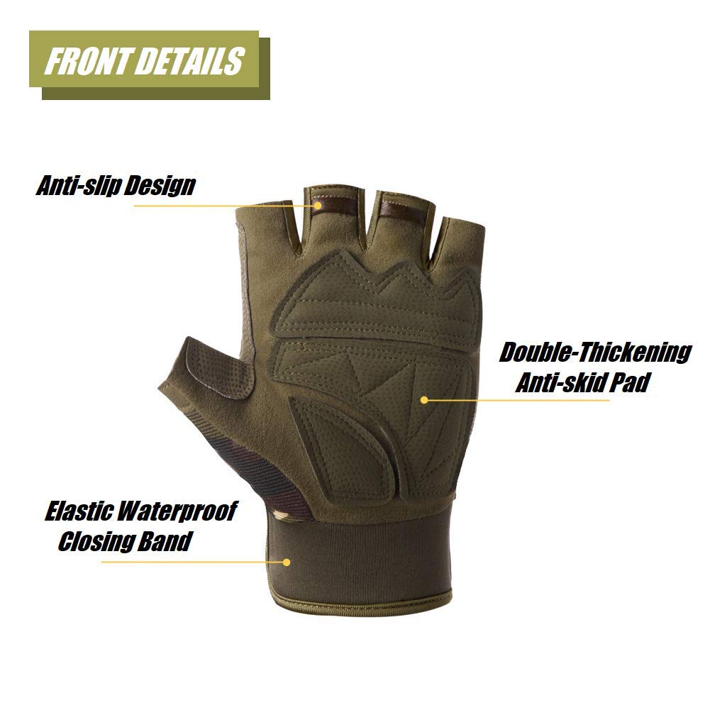 Tactical Fingerless Gloves with Knuckle Protection – Breathable Outdoor Gloves for Shooting, Hunting, Cycling, and Training (Yellow Camouflage,XL)