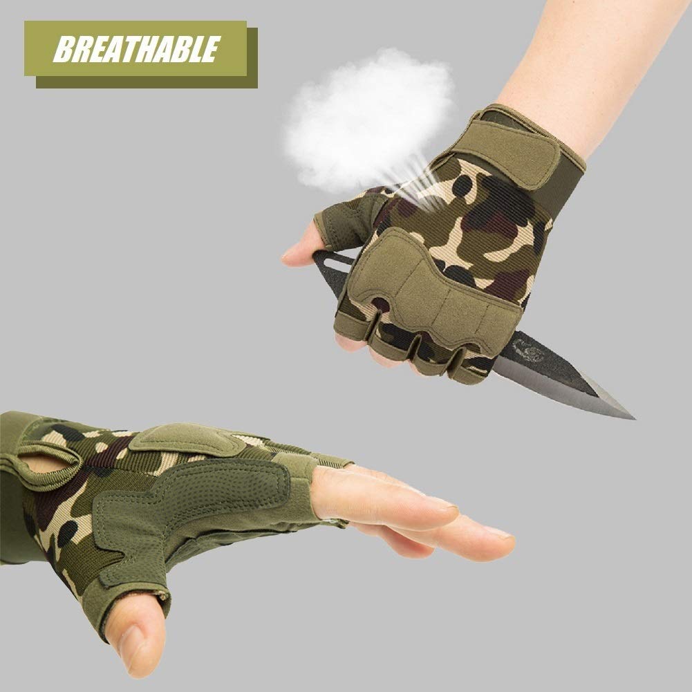Tactical Fingerless Gloves with Knuckle Protection – Breathable Outdoor Gloves for Shooting, Hunting, Cycling, and Training (Yellow Camouflage,XL)