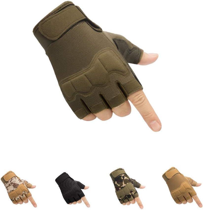 Tactical Fingerless Gloves with Knuckle Protection – Breathable Outdoor Gloves for Shooting, Hunting, Cycling, and Training (Green,M)