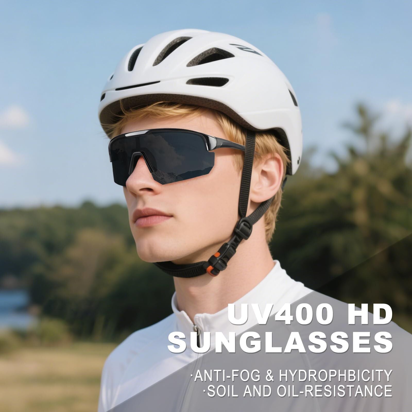 High-End Polarized Sports Sunglasses for Men Women – UV400 Protection, Anti-Fog, Lightweight TR90 Frame, Removable Lens, Ideal for Cycling, Running, Fishing, Golf (Black)