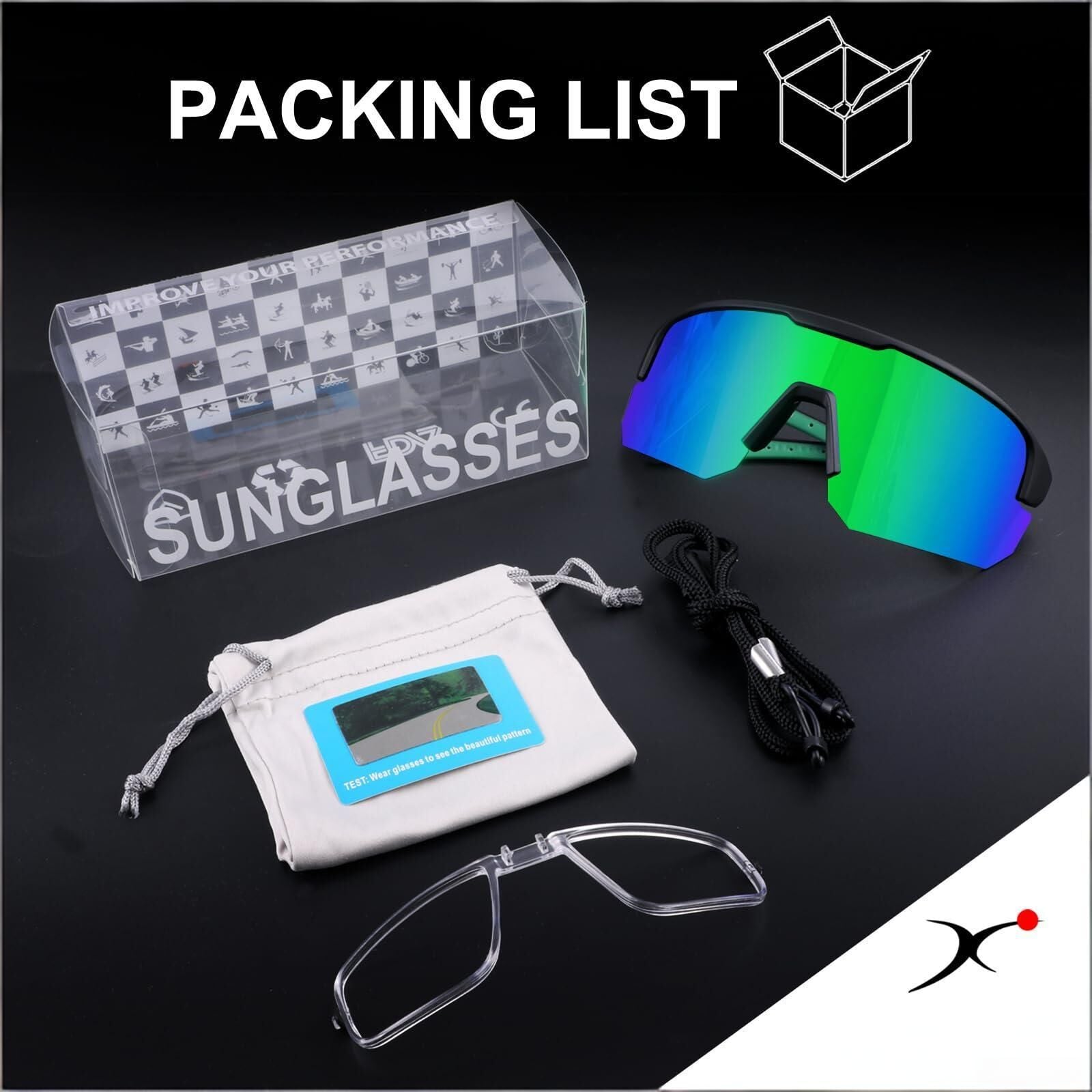 High-End Polarized Sports Sunglasses for Men Women – UV400 Protection, Anti-Fog, Lightweight TR90 Frame, Removable Lens, Ideal for Cycling, Running, Fishing, Golf (Black & Green)