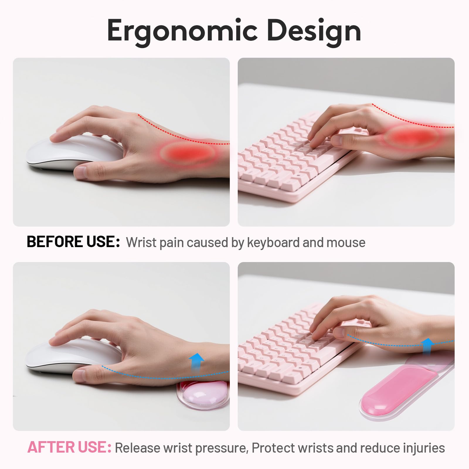 Ergonomic Gel Wrist Rest Set – Keyboard and Mouse Support Pad with Soft Cushioning for Office, Work, Gaming, and Study – Anti-Slip Base, Comfortable Design (Pink)