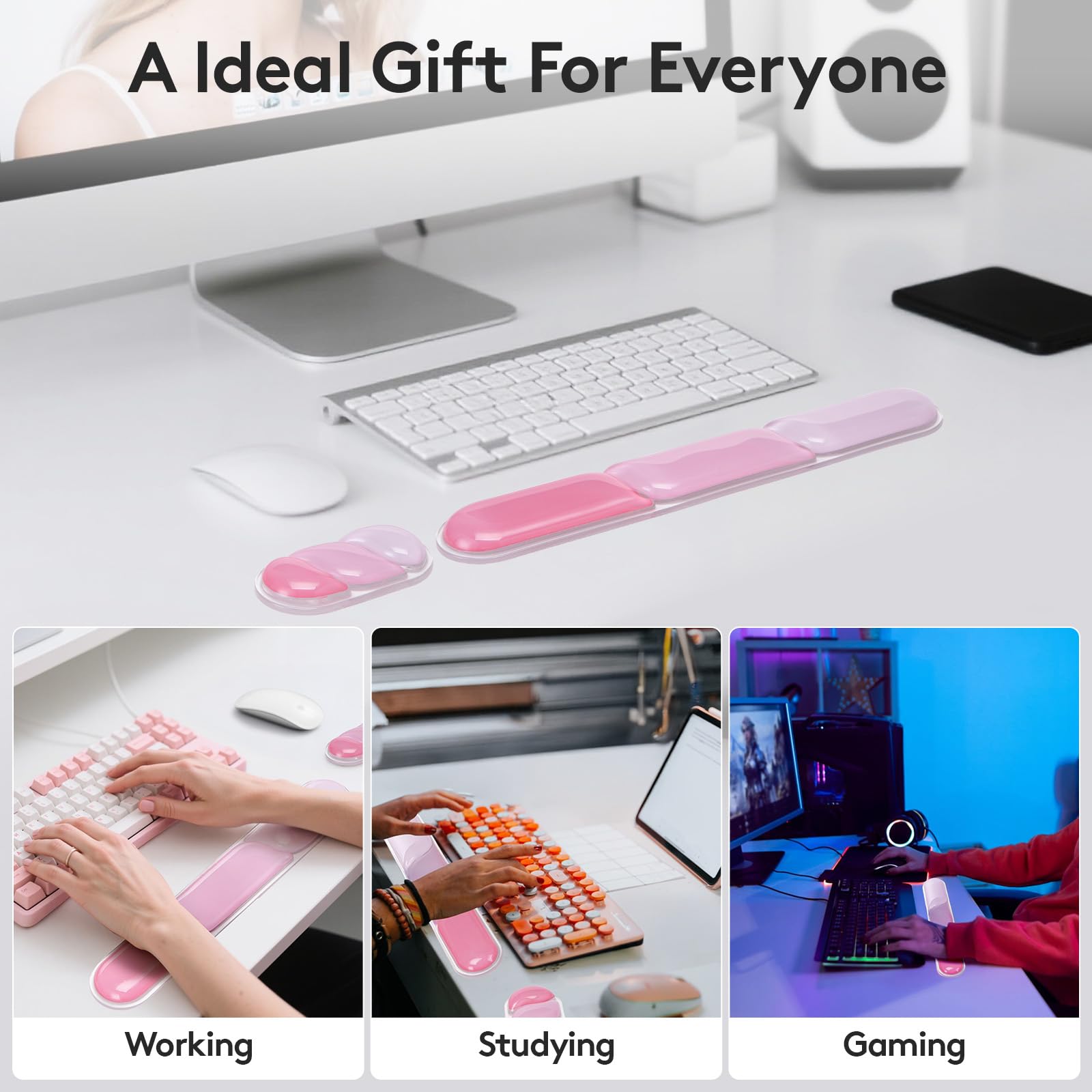 Ergonomic Gel Wrist Rest Set – Keyboard and Mouse Support Pad with Soft Cushioning for Office, Work, Gaming, and Study – Anti-Slip Base, Comfortable Design (Pink)
