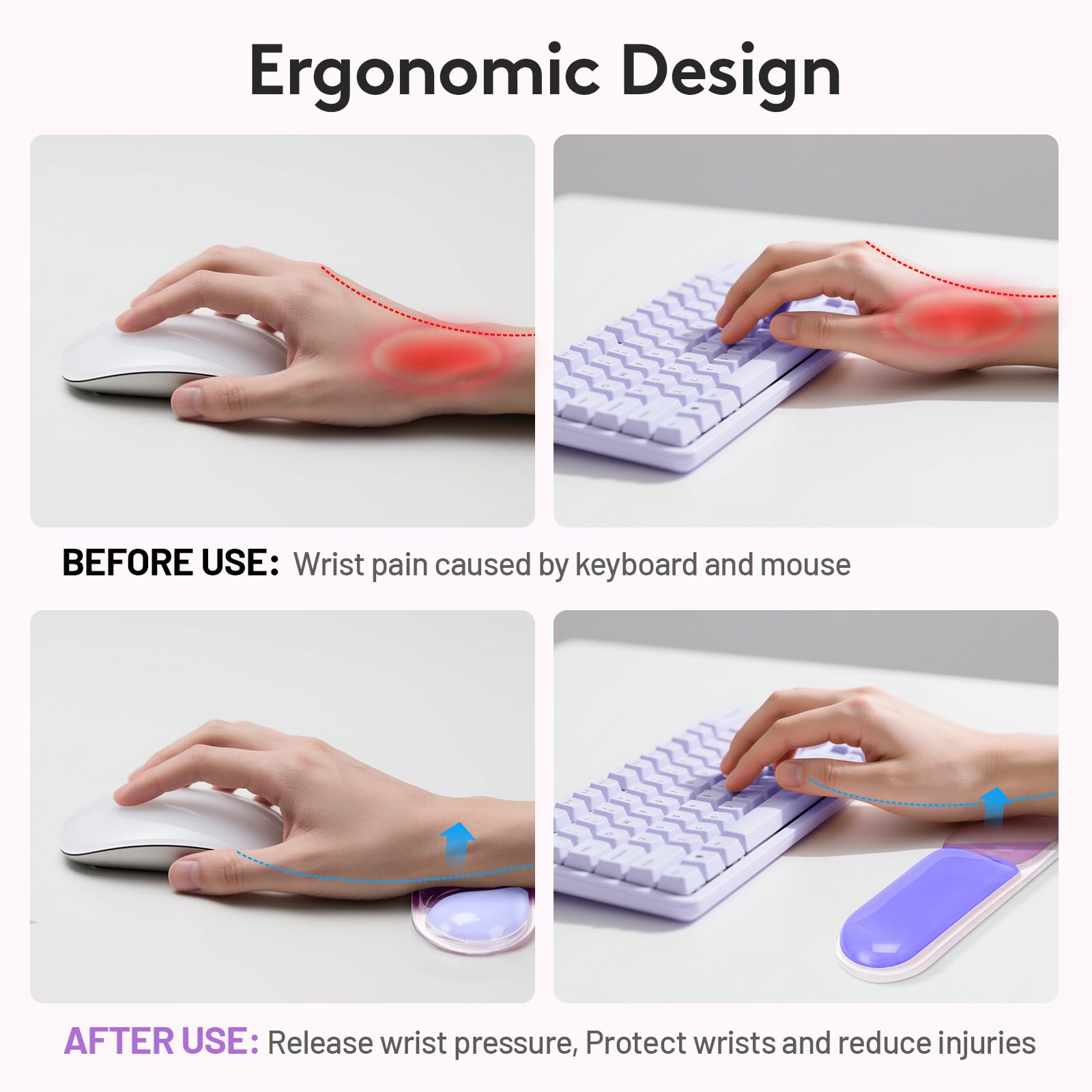 Ergonomic Gel Wrist Rest Set – Keyboard and Mouse Support Pad with Soft Cushioning for Office, Work, Gaming, and Study – Anti-Slip Base, Comfortable Design (Purple)