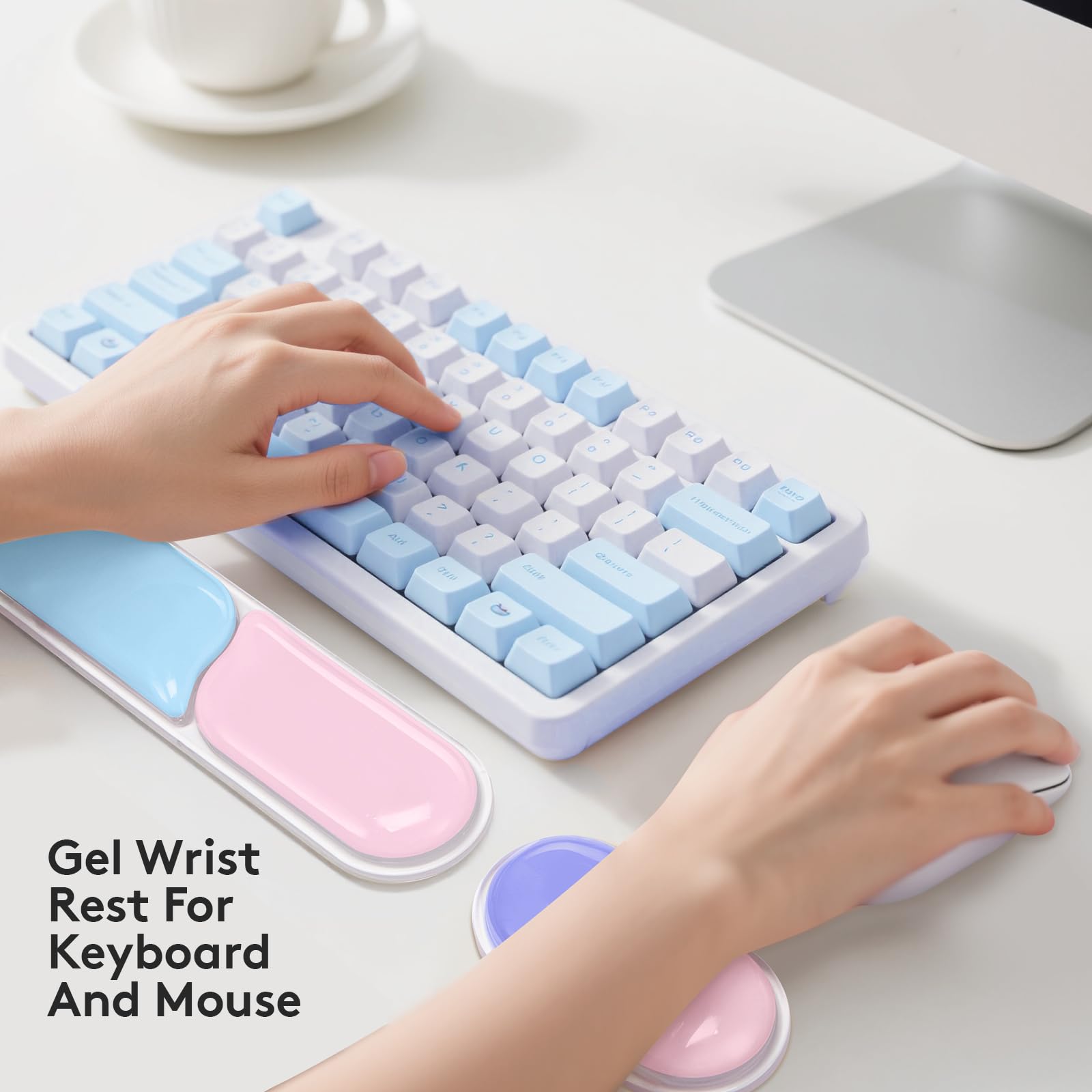 Ergonomic Gel Wrist Rest Set – Keyboard and Mouse Support Pad with Soft Cushioning for Office, Work, Gaming, and Study – Anti-Slip Base, Comfortable Design (Purple-Blue-Pink)