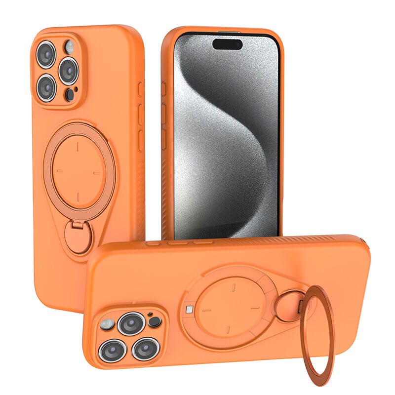 Magnetic Shockproof Case with 360-Degree Rotating Ring Stand for iPhone 16 Pro – Slim Protective Phone Cover with Airbag Corners and Wireless Charging Support for Home, Office, Travel and Daily Use (Orange)