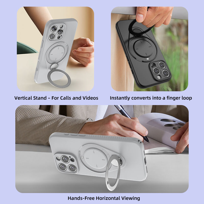 Magnetic Shockproof Case with 360-Degree Rotating Ring Stand for iPhone 16 Pro – Slim Protective Phone Cover with Airbag Corners and Wireless Charging Support for Home, Office, Travel and Daily Use (Grey)