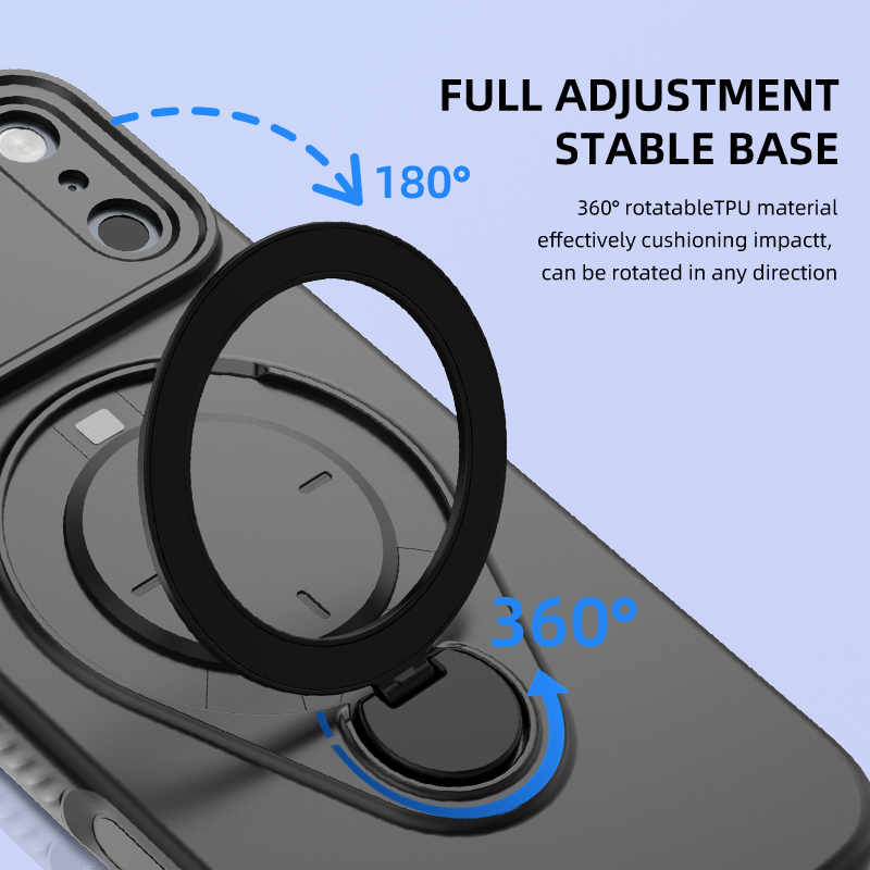 Magnetic Shockproof Phone Case with 360-Degree Rotating Ring Stand and Wireless Charging Support for iPhone 17 Pro – Slim Protective Cover Designed for Home Use, Office Work, Travel, Commuting and Everyday On-the-Go Lifestyle (Black)
