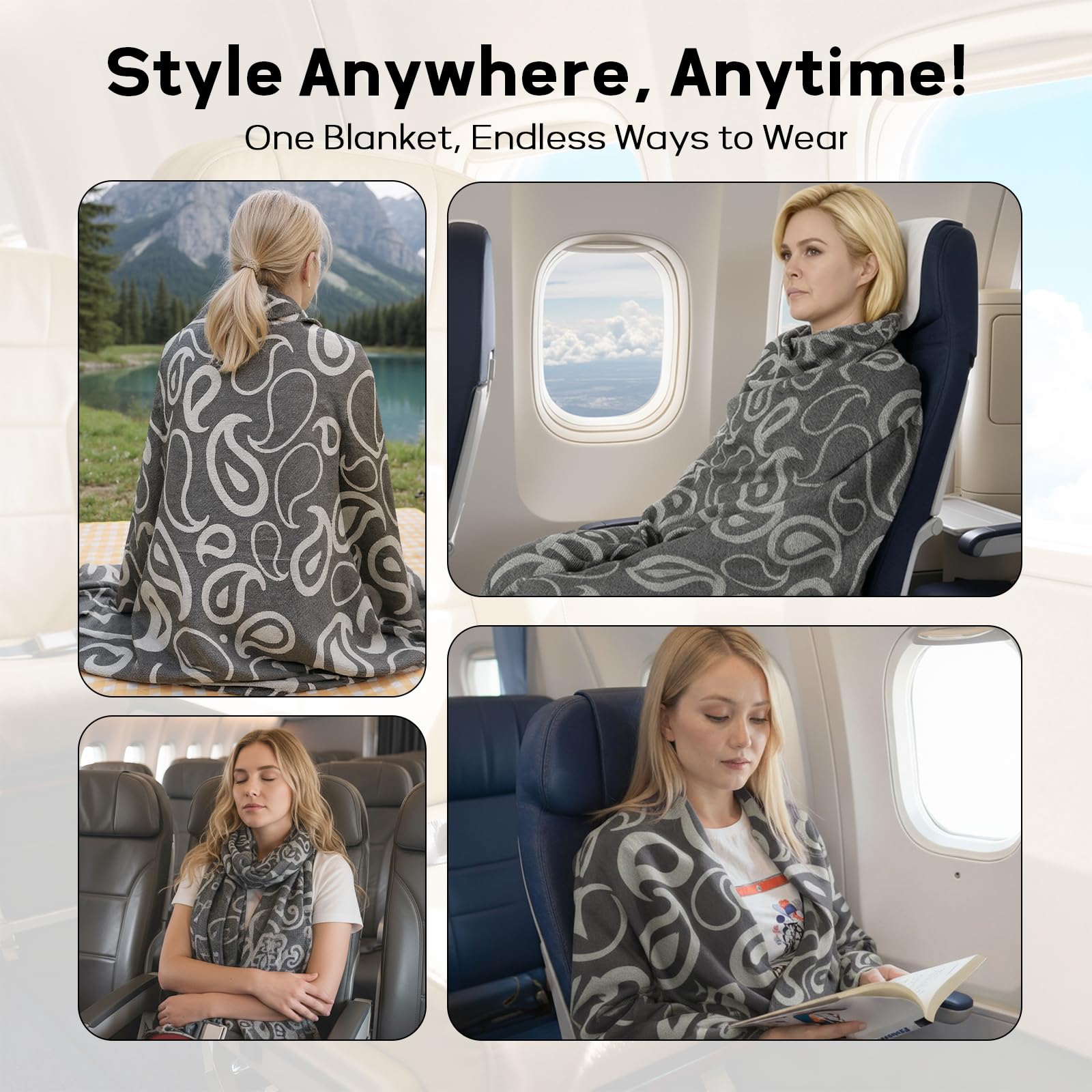 Premium Travel Blanket – Ultra-Soft Knit Wrap for Airplane, Car, Office Naps, and Gifts – Lightweight, Breathable, and Stylish with Storage Bag (Black)