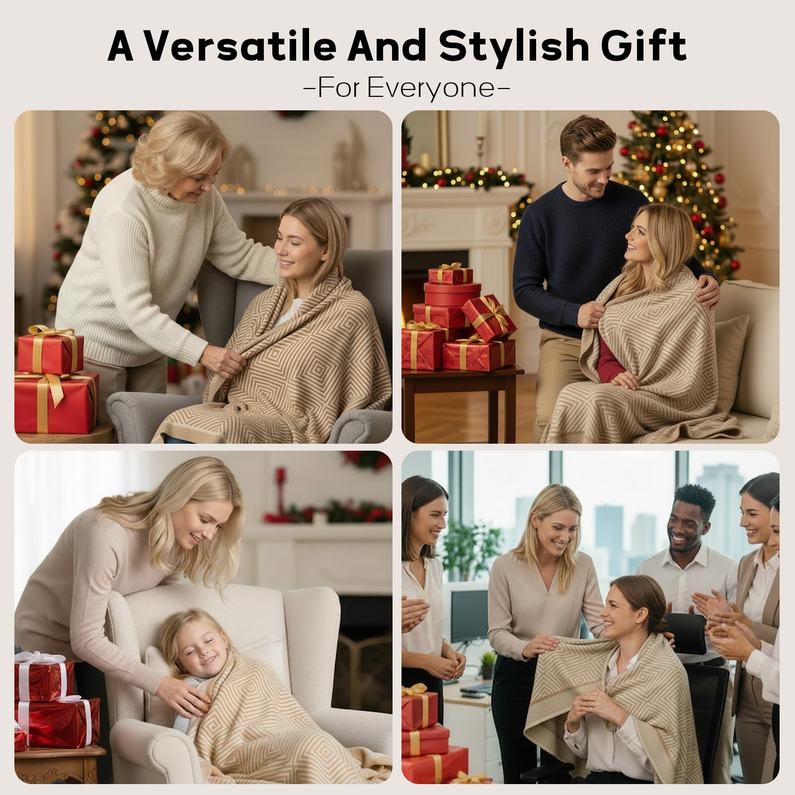 Premium Travel Blanket – Ultra-Soft Knit Wrap for Airplane, Car, Office Naps, and Gifts – Lightweight, Breathable, and Stylish with Storage Bag (Khaki)