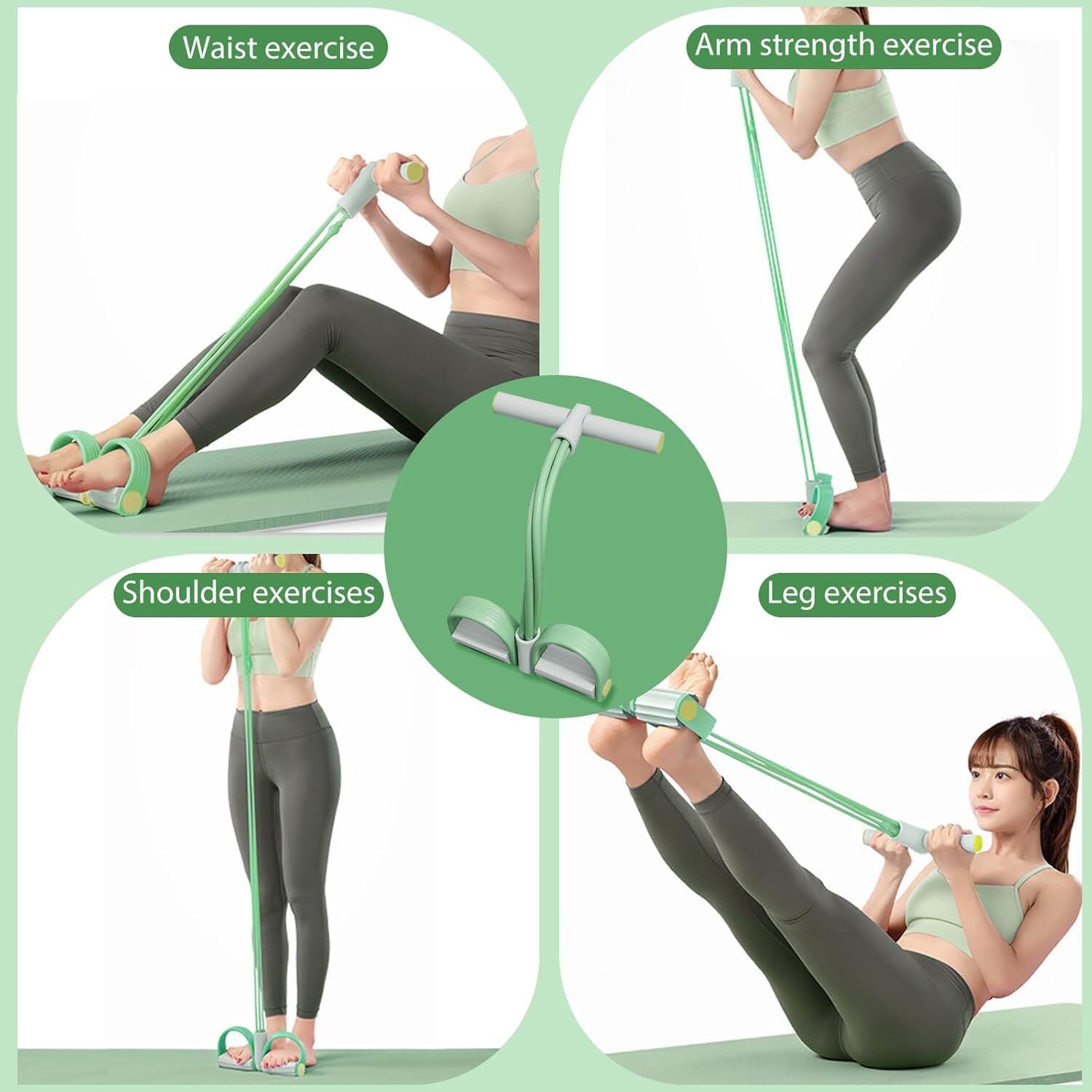 Multi-Function 6-Tube Resistance Band with Foot Pedal – 2M Stretchable Home Workout Equipment for Full Body Exercise – Adjustable Tension for Arms, Legs, Waist & Abs – Compact Design (Green)
