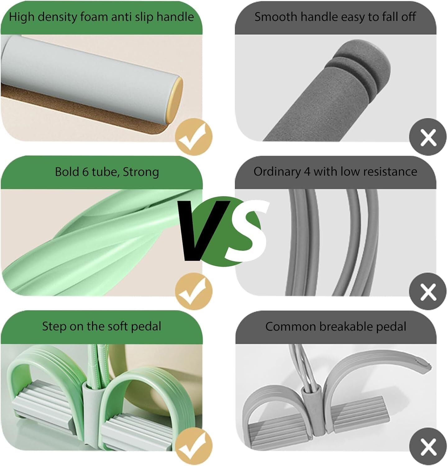 Multi-Function 6-Tube Resistance Band with Foot Pedal – 2M Stretchable Home Workout Equipment for Full Body Exercise – Adjustable Tension for Arms, Legs, Waist & Abs – Compact Design (Green)