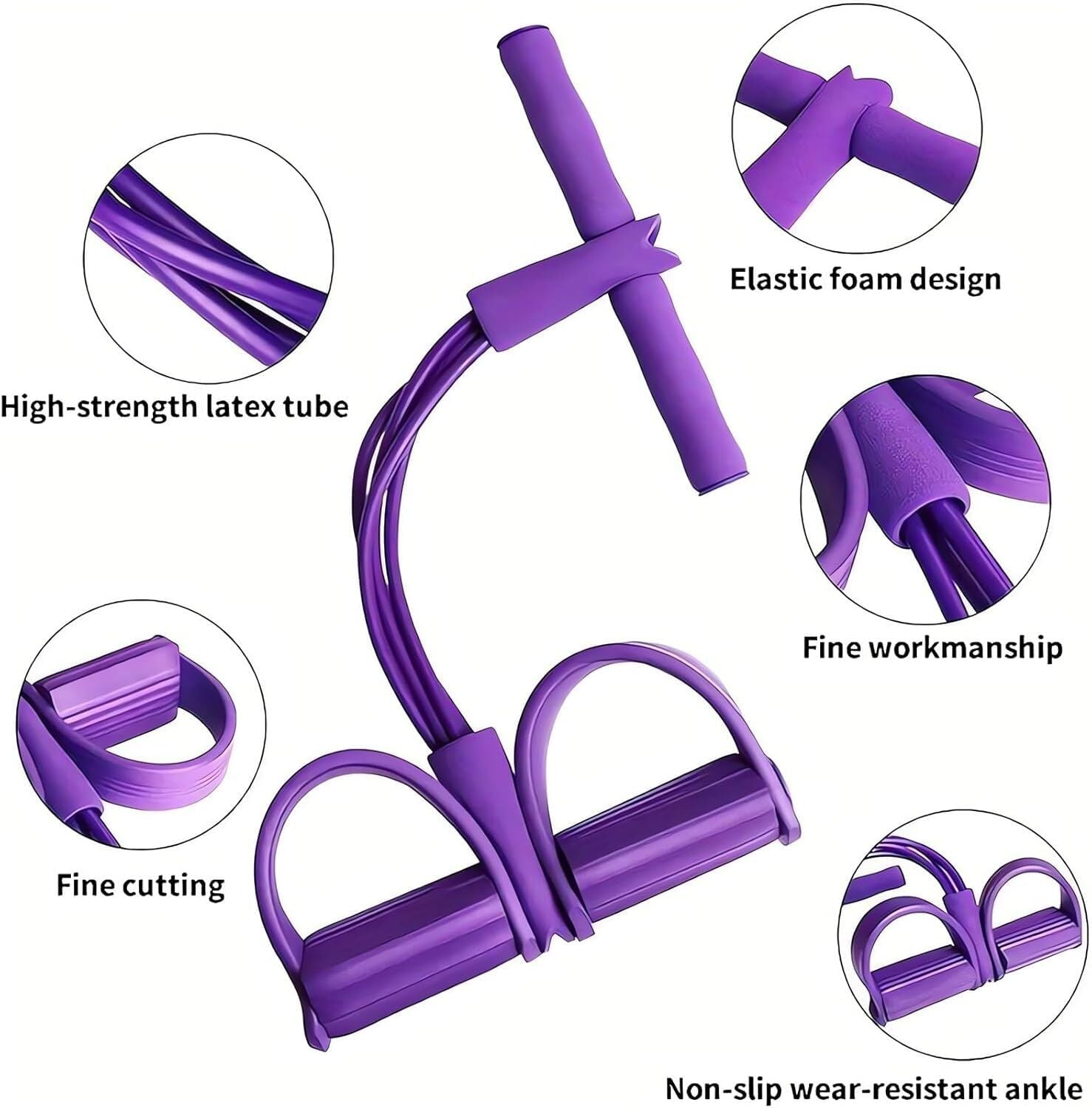 Multi-Function 6-Tube Resistance Band with Foot Pedal – 2M Stretchable Home Workout Equipment for Full Body Exercise – Adjustable Tension for Arms, Legs, Waist & Abs – Compact Design (Purple)