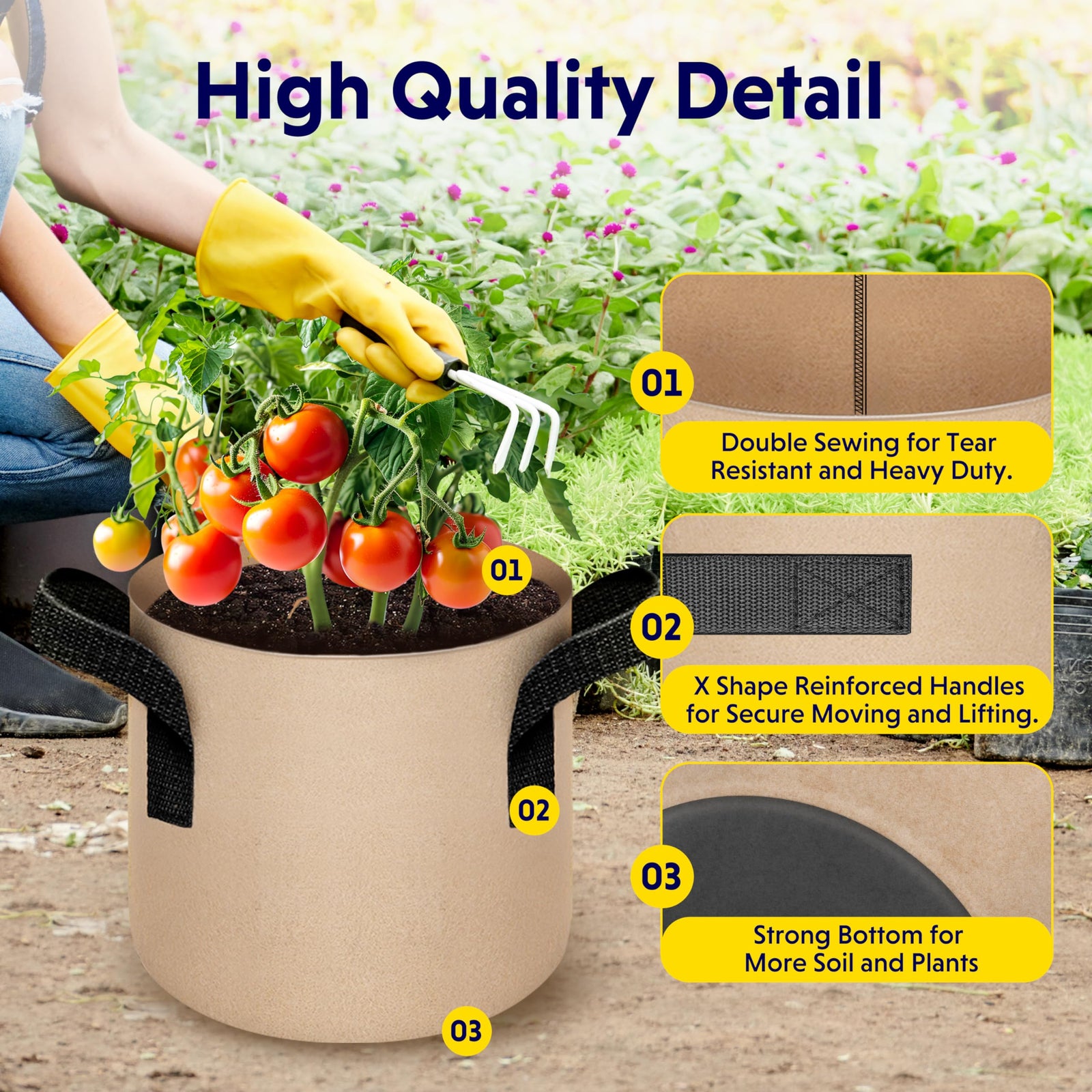 10-Pack 1-Gallon Fabric Grow Bags – Heavy-Duty Breathable Non-Woven Plant Pots with Handles for Vegetables, Herbs, Flowers (Camel)