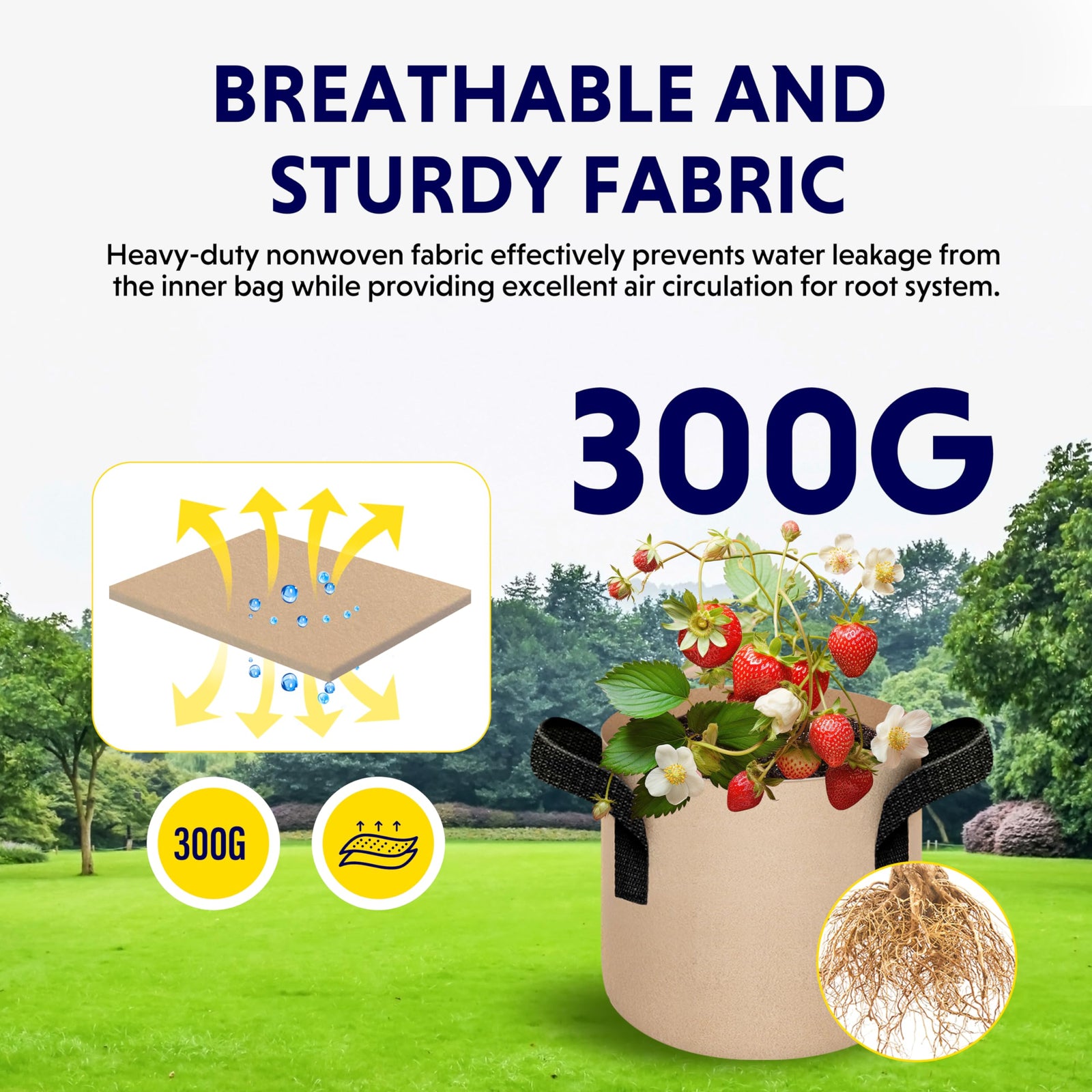 5-Pack 7-Gallon Fabric Grow Bags – Heavy-Duty Breathable Non-Woven Plant Pots with Handles for Vegetables, Herbs, Flowers (Camel)