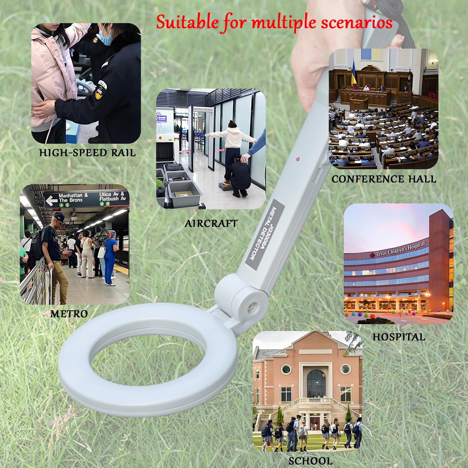 Portable Handheld Metal Detector with 180° Rotating Probe – Foldable Design, LED Indicator & Alarm, Ideal for Security Checks, Schools, Airports, and Outdoor Use (Gray)