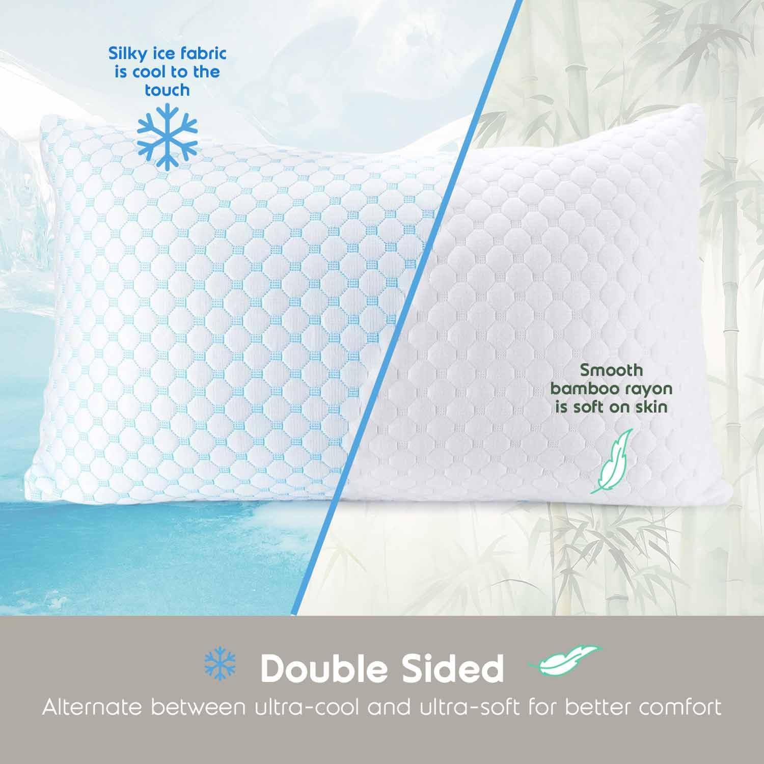 Queen Size Cooling Pillow with Shredded Memory Foam & Gel Infusion – Adjustable Loft, Breathable Dual-Sided Cover, 20" x 30" (Blue) | Other Sizes Available in Store