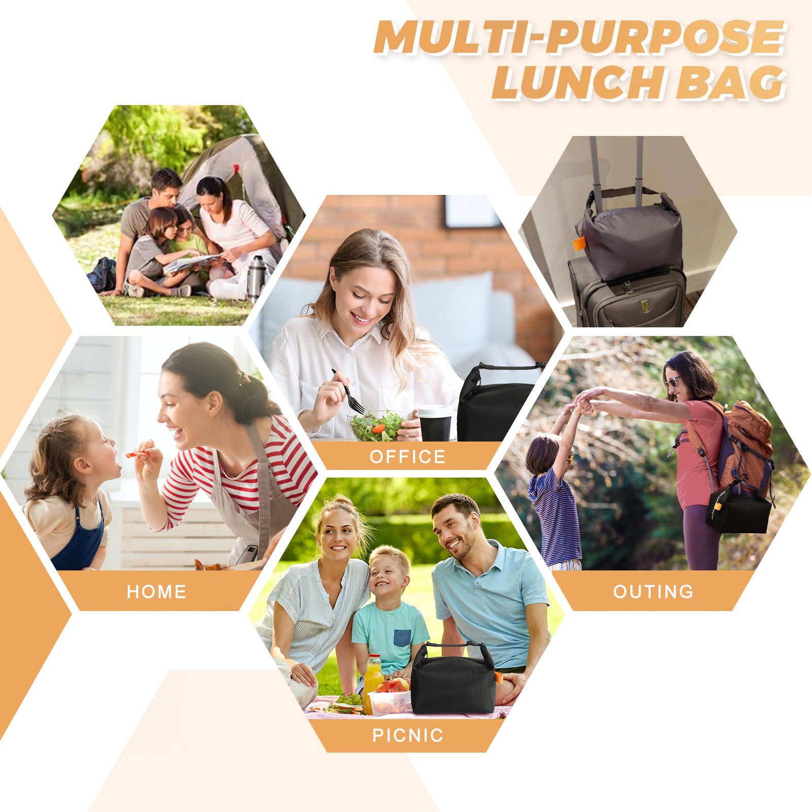 Foldable Lunch Bag – Reusable Insulated Cooler Tote with Waterproof Zipper, Leak-Proof Design, Lightweight & Compact, Ideal for Work, School, Picnic, Travel (Black)